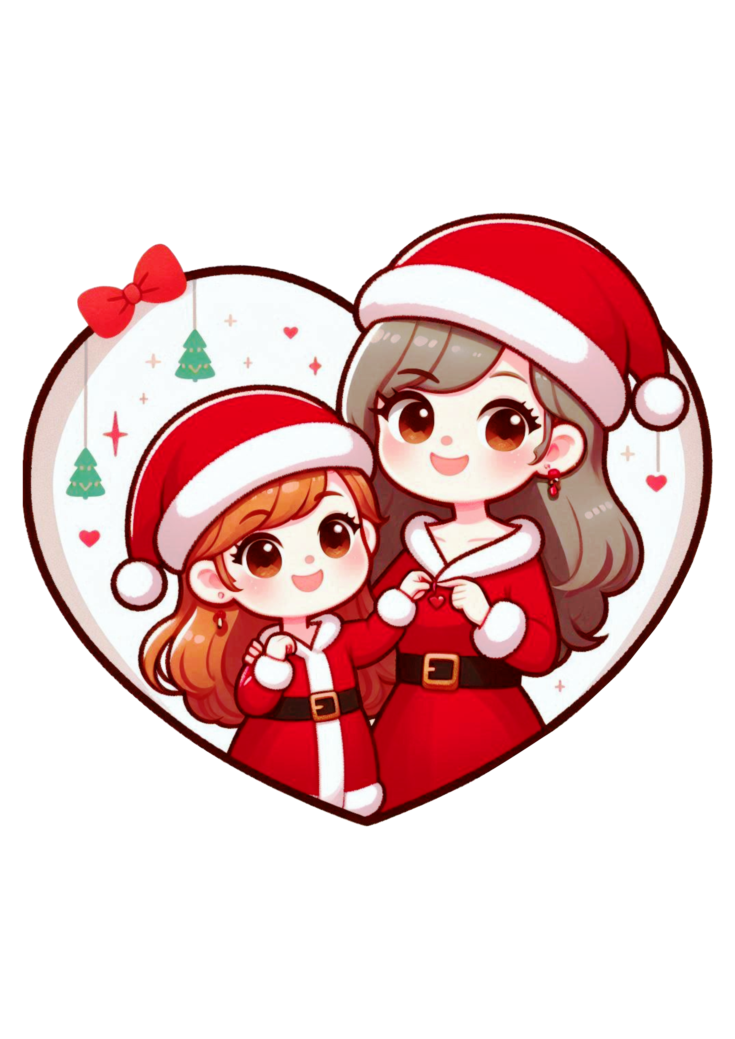 Heart-Shaped Art with Mother and Daughter in Christmas Outfits – PNG Download