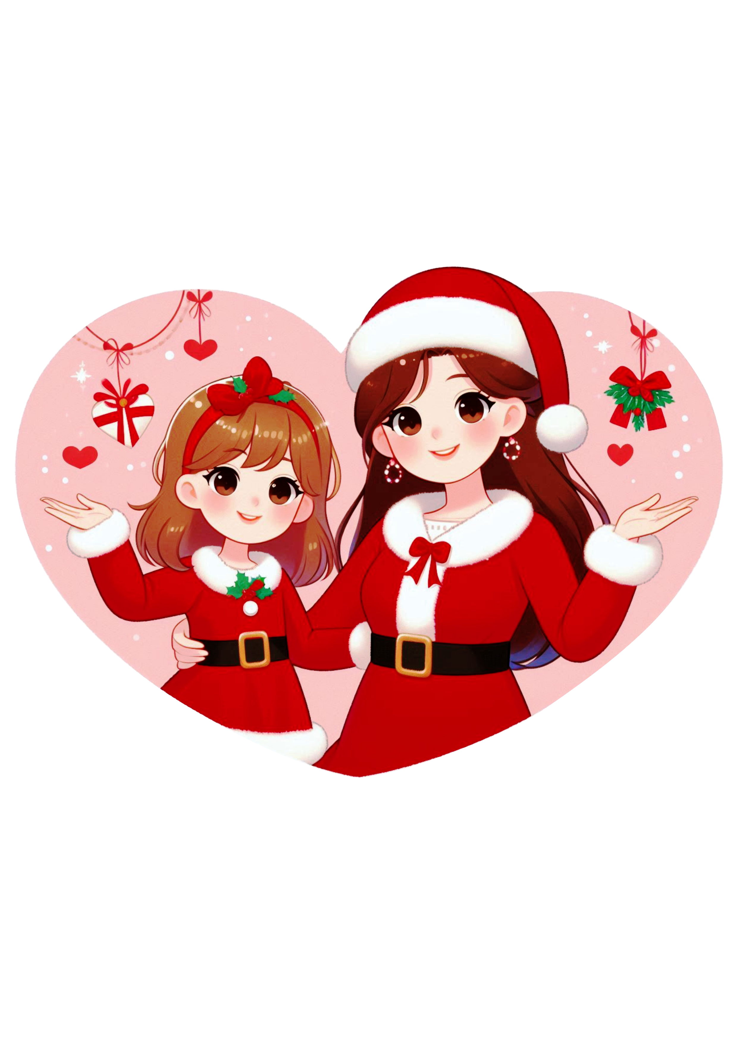 Christmas Heart with Mother and Daughter Drawing PNG