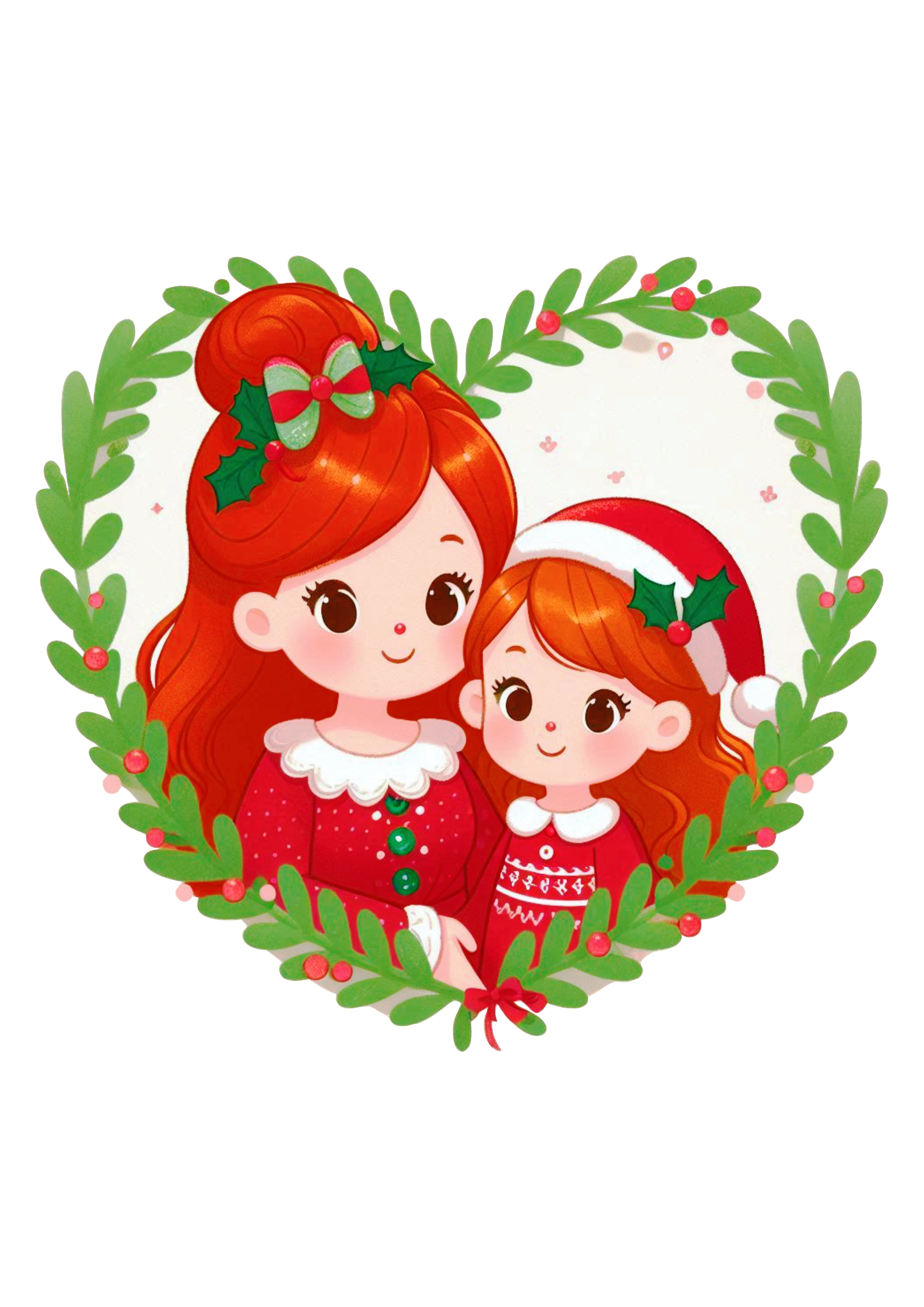 Christmas Heart with Mother and Daughter Drawing – Perfect for Graphic Projects PNG