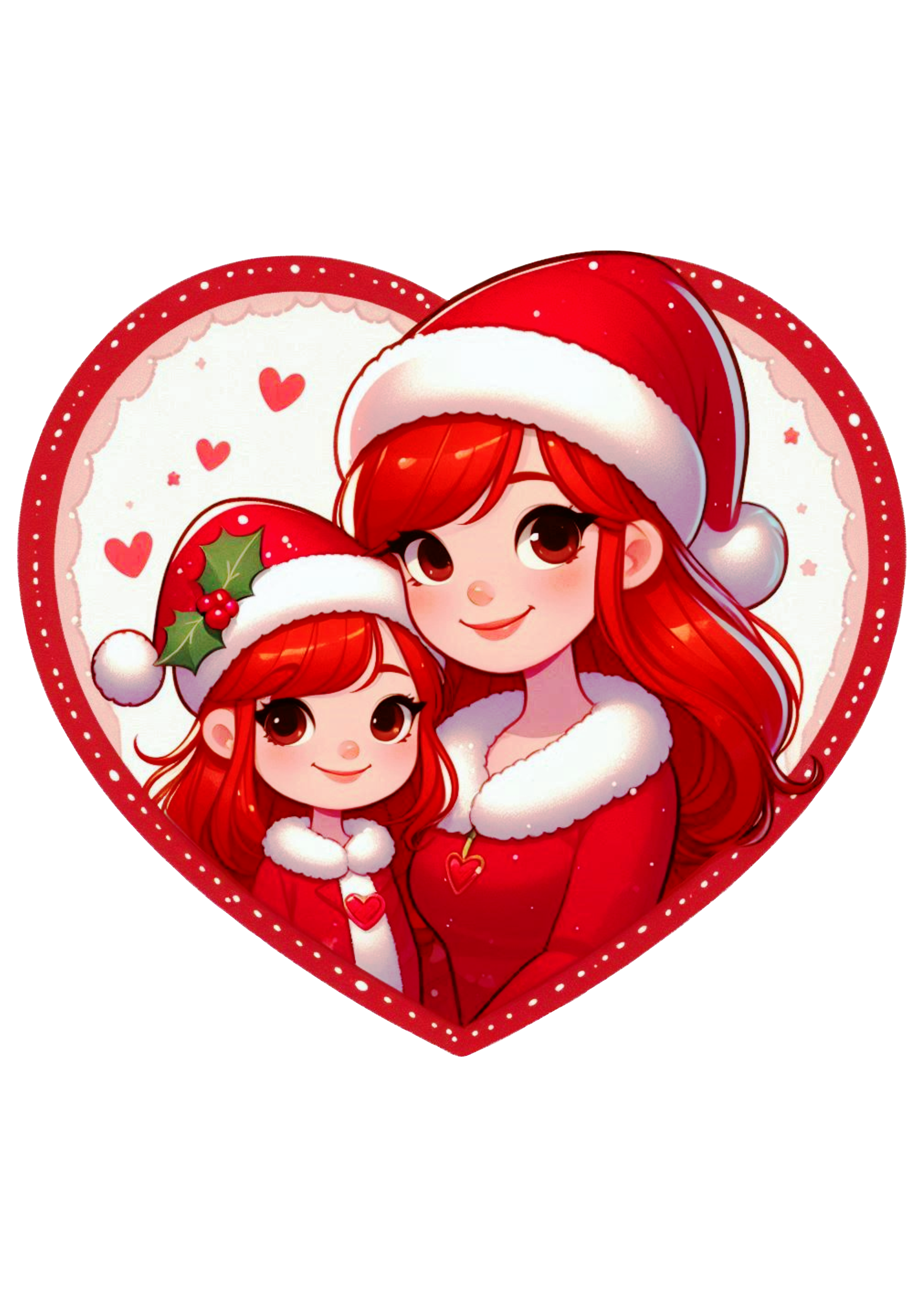 Mother and Daughter in Festive Attire Inside a Heart PNG