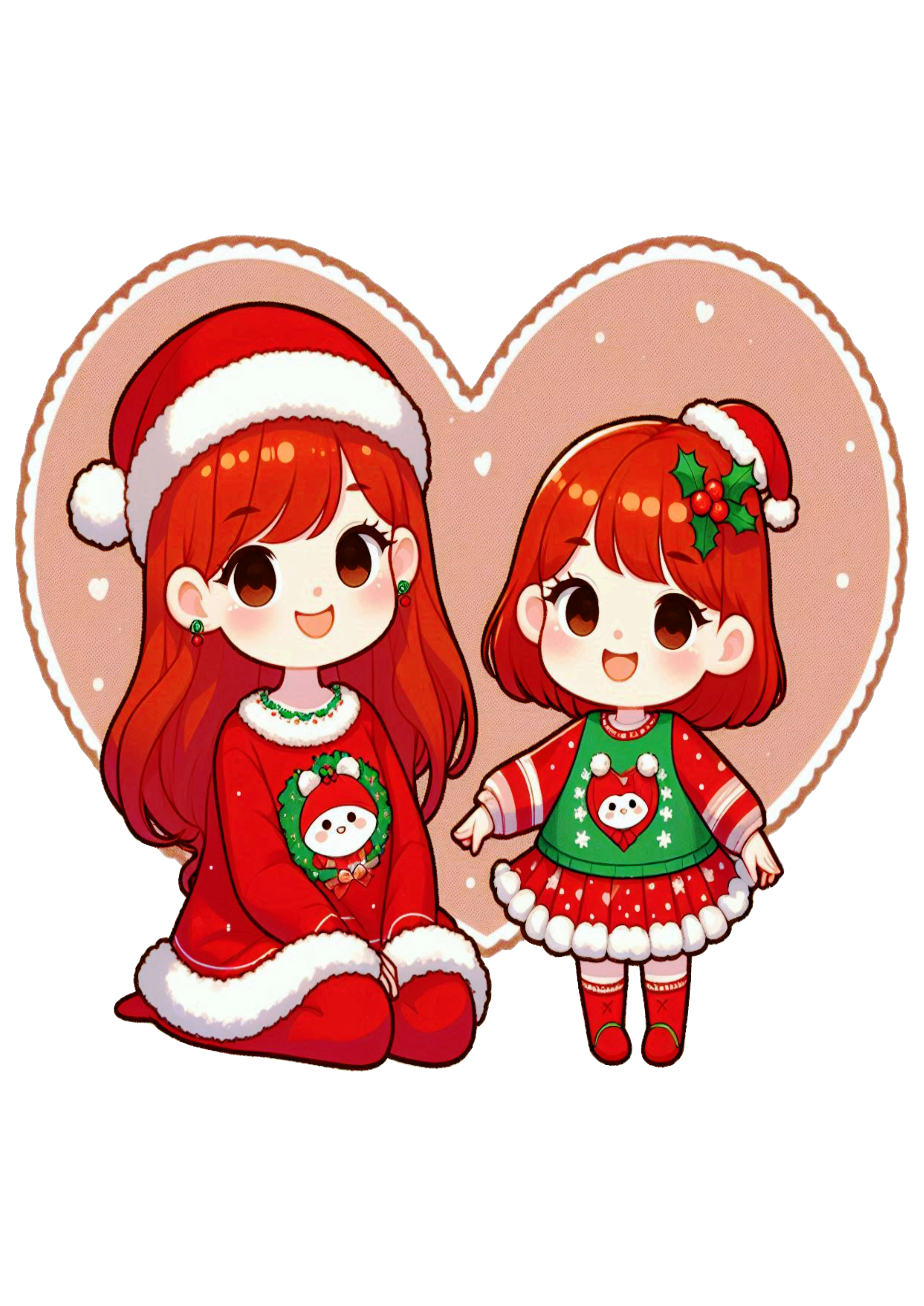 Mother and Daughter in Festive Attire Inside a Heart – Transparent PNG Image