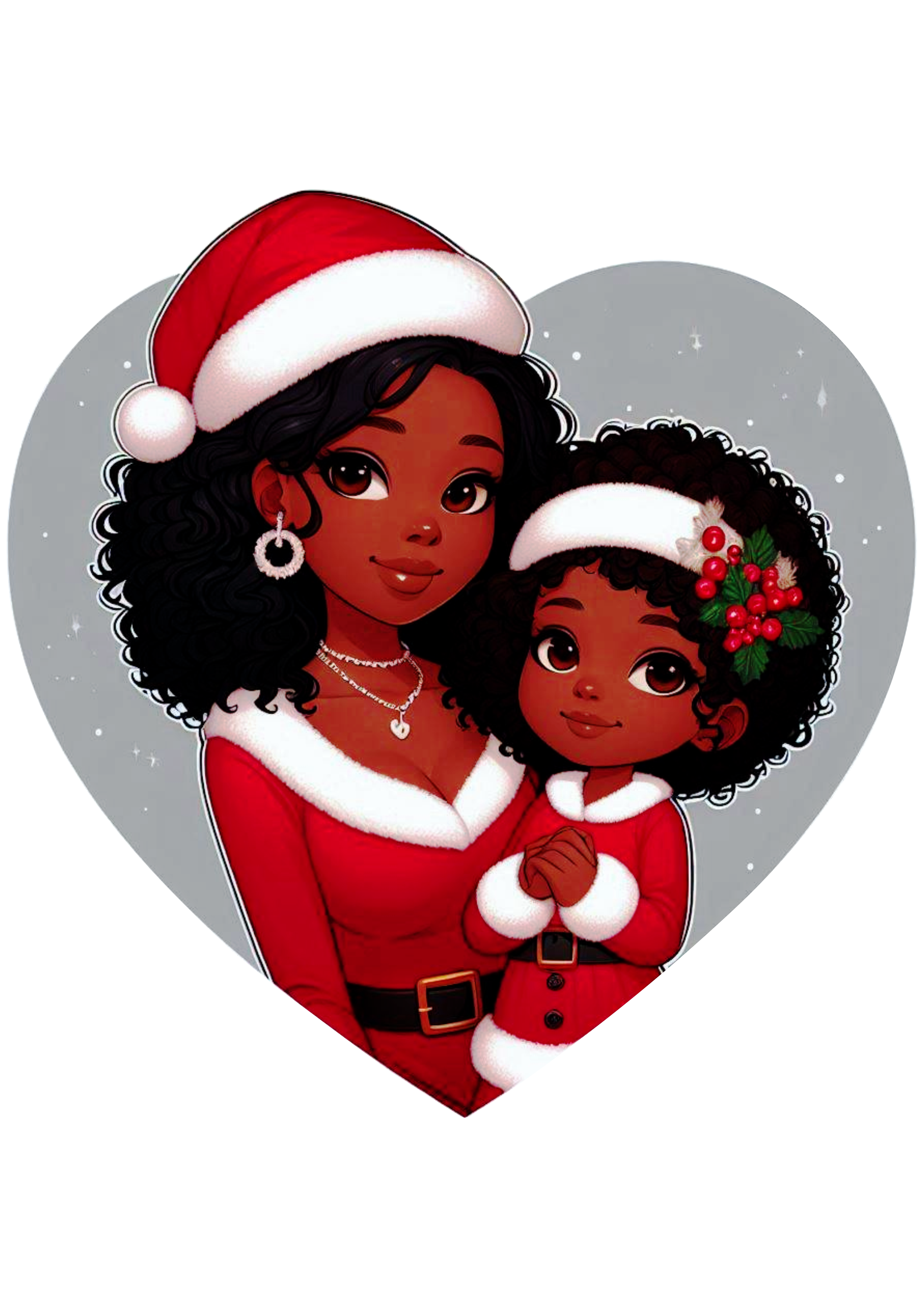 Heart-Shaped Christmas Art Featuring Mother and Daughter – Free Download PNG