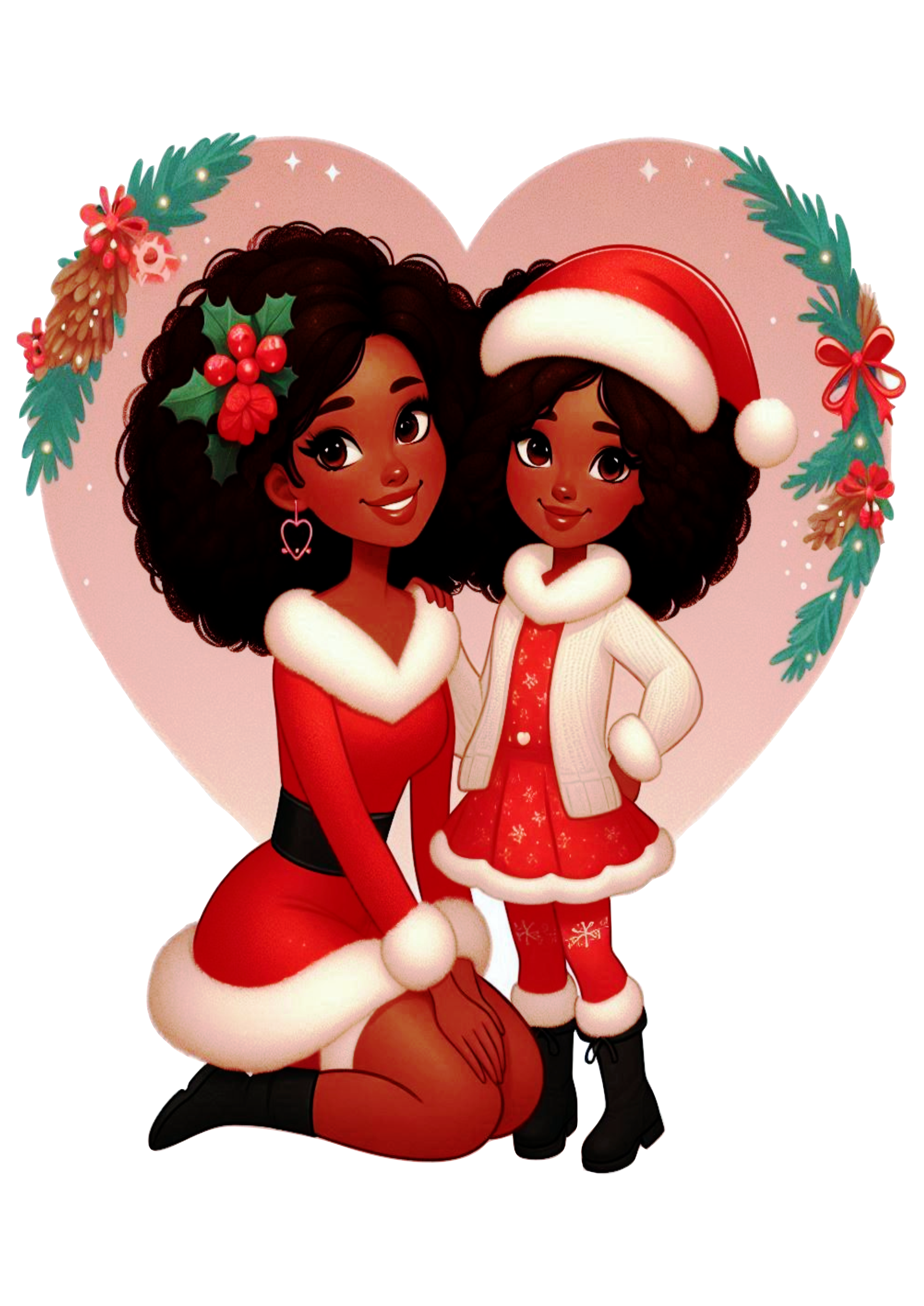 Festive Mother and Daughter in a Heart PNG