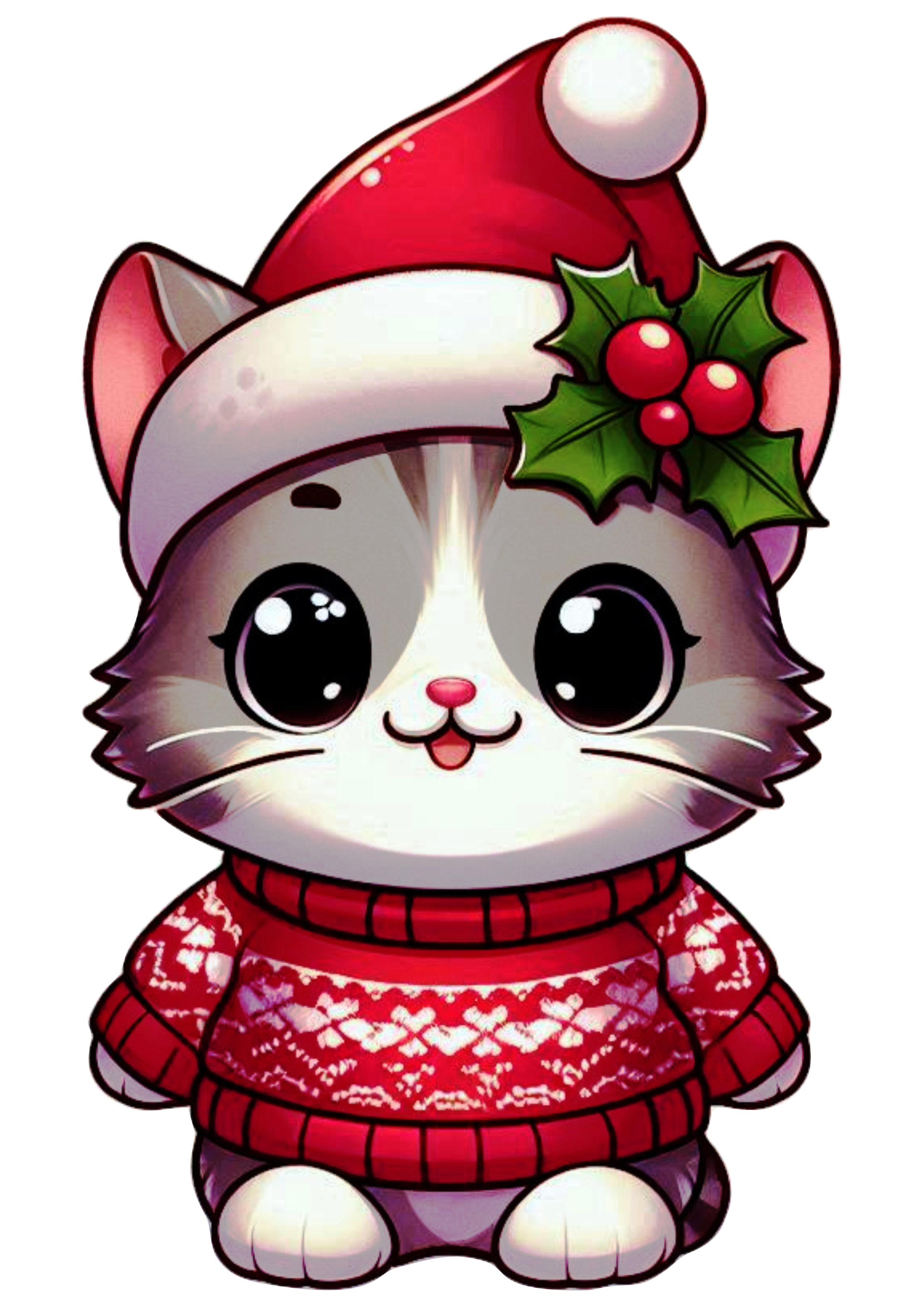 Charming Christmas Kitty in a Festive Drawing PNG