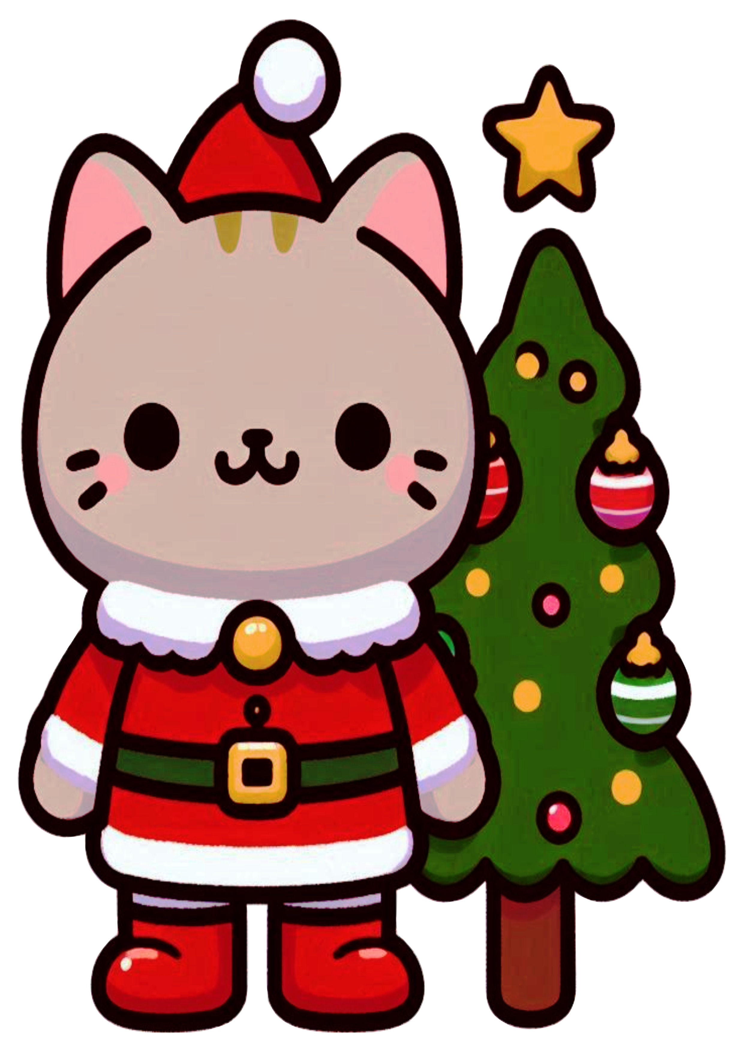 Adorable Christmas Kitty: Cute Drawing with Festive Clothes for Your Decorations PNG