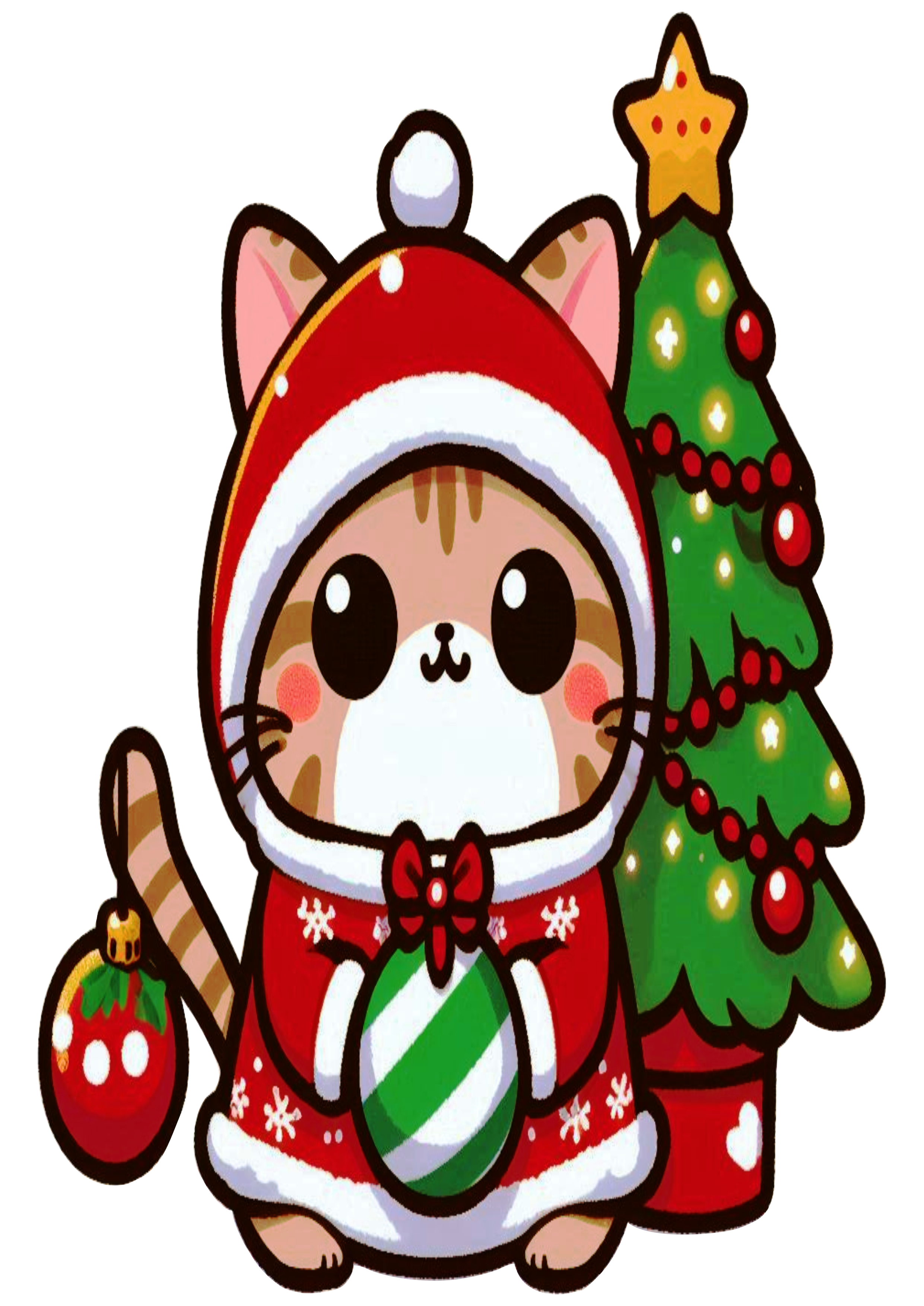 Christmas Kitty in Cute Holiday Clothes PNG