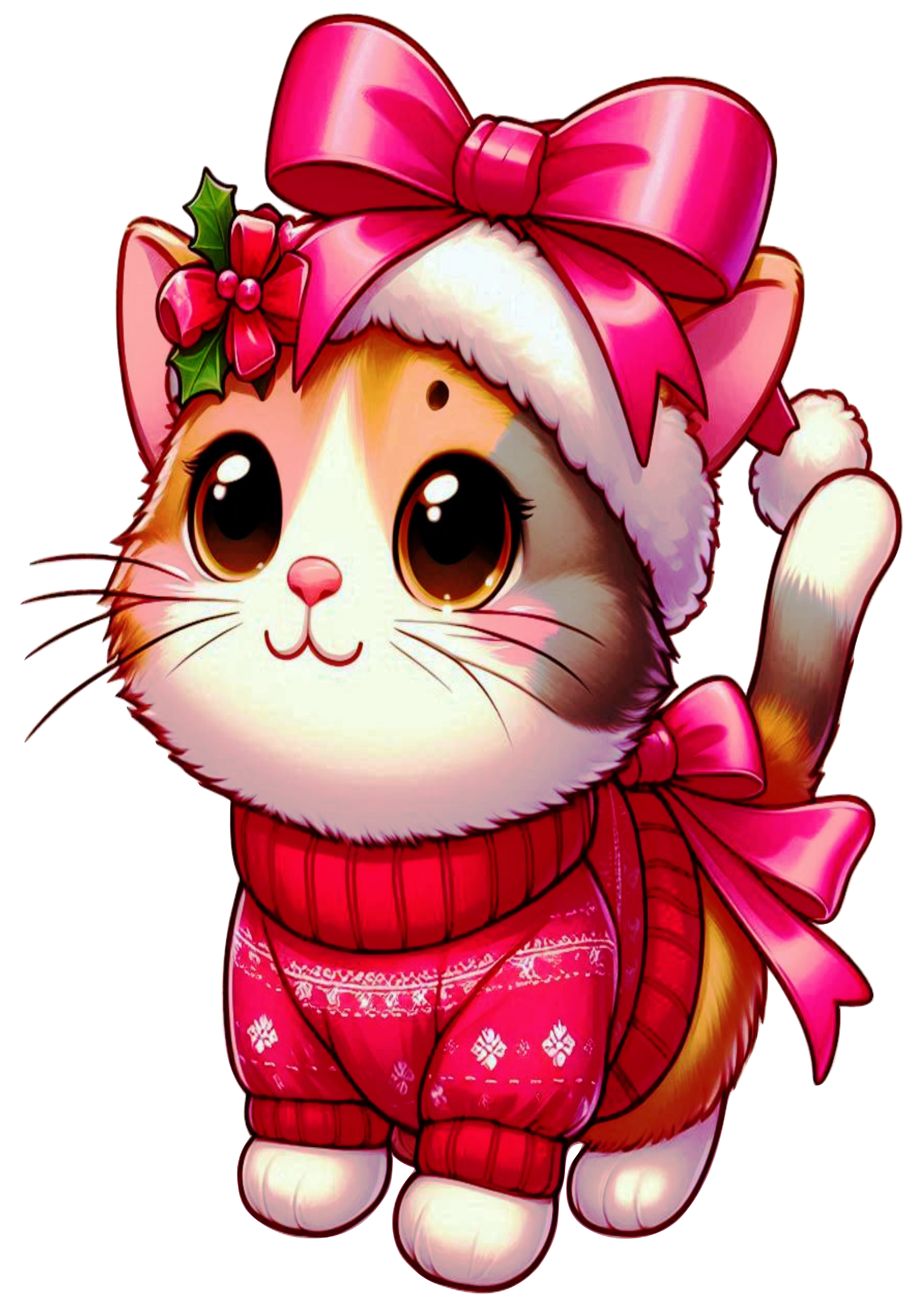 Sweet Kitty in Christmas Outfit Free Download PNG