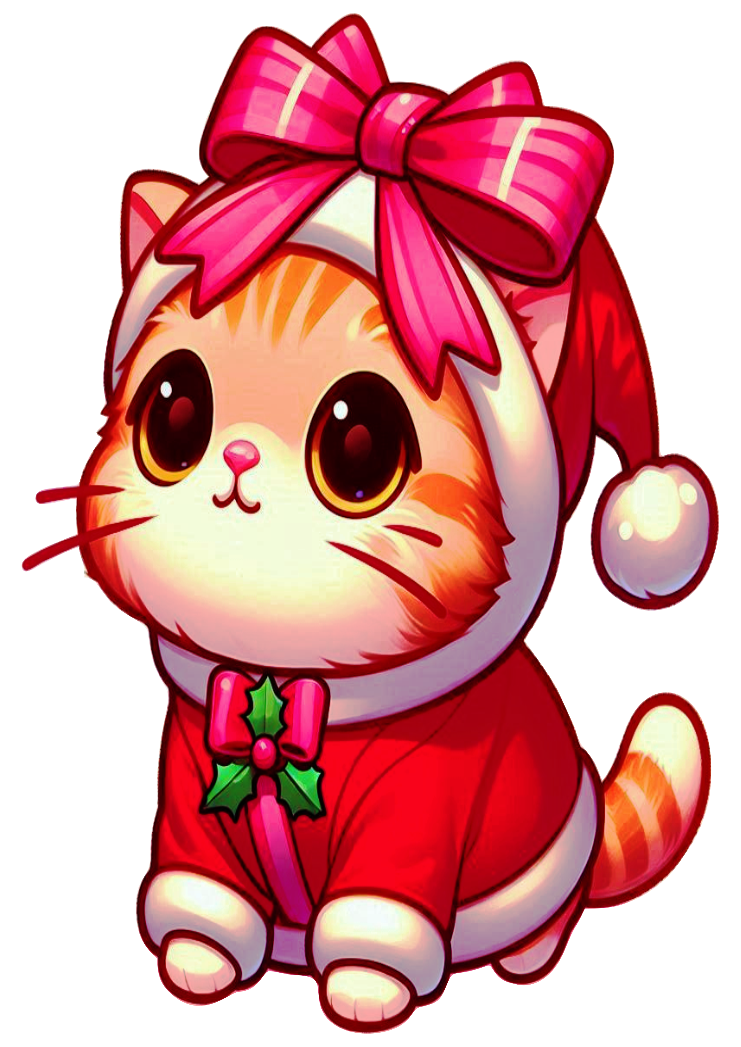 Sweet Kitty in Christmas Outfit: The Perfect Decoration for the Holidays PNG