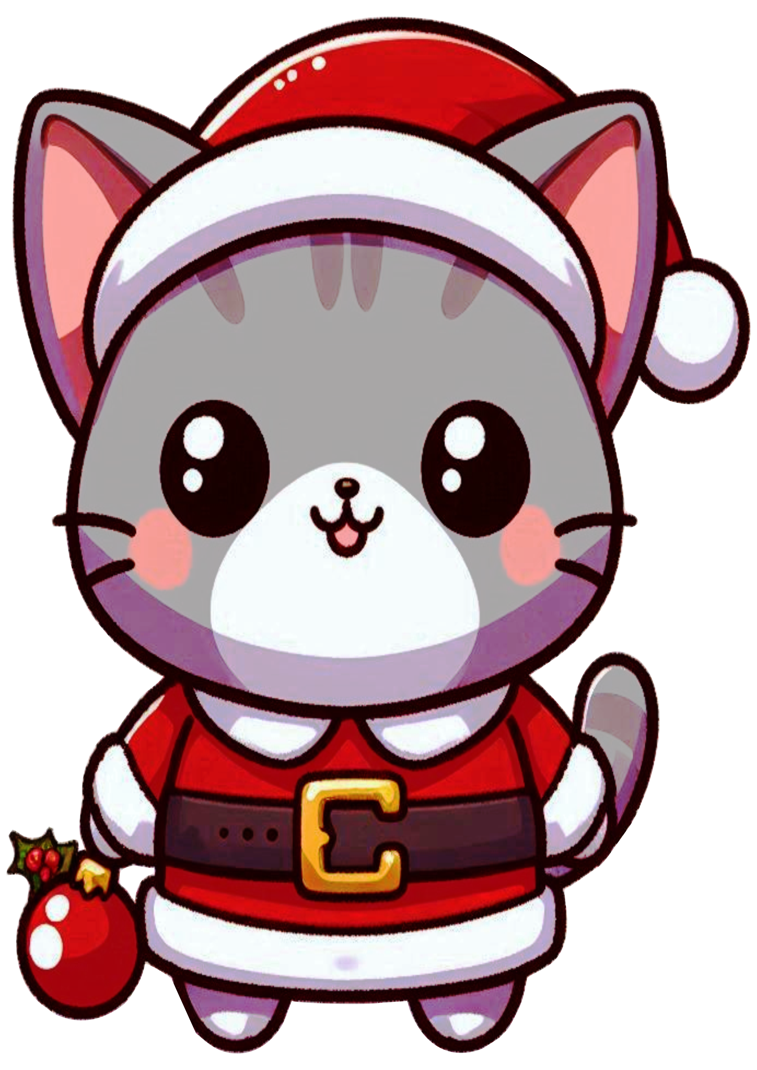 Cute Cat in Christmas Outfit Illustration PNG