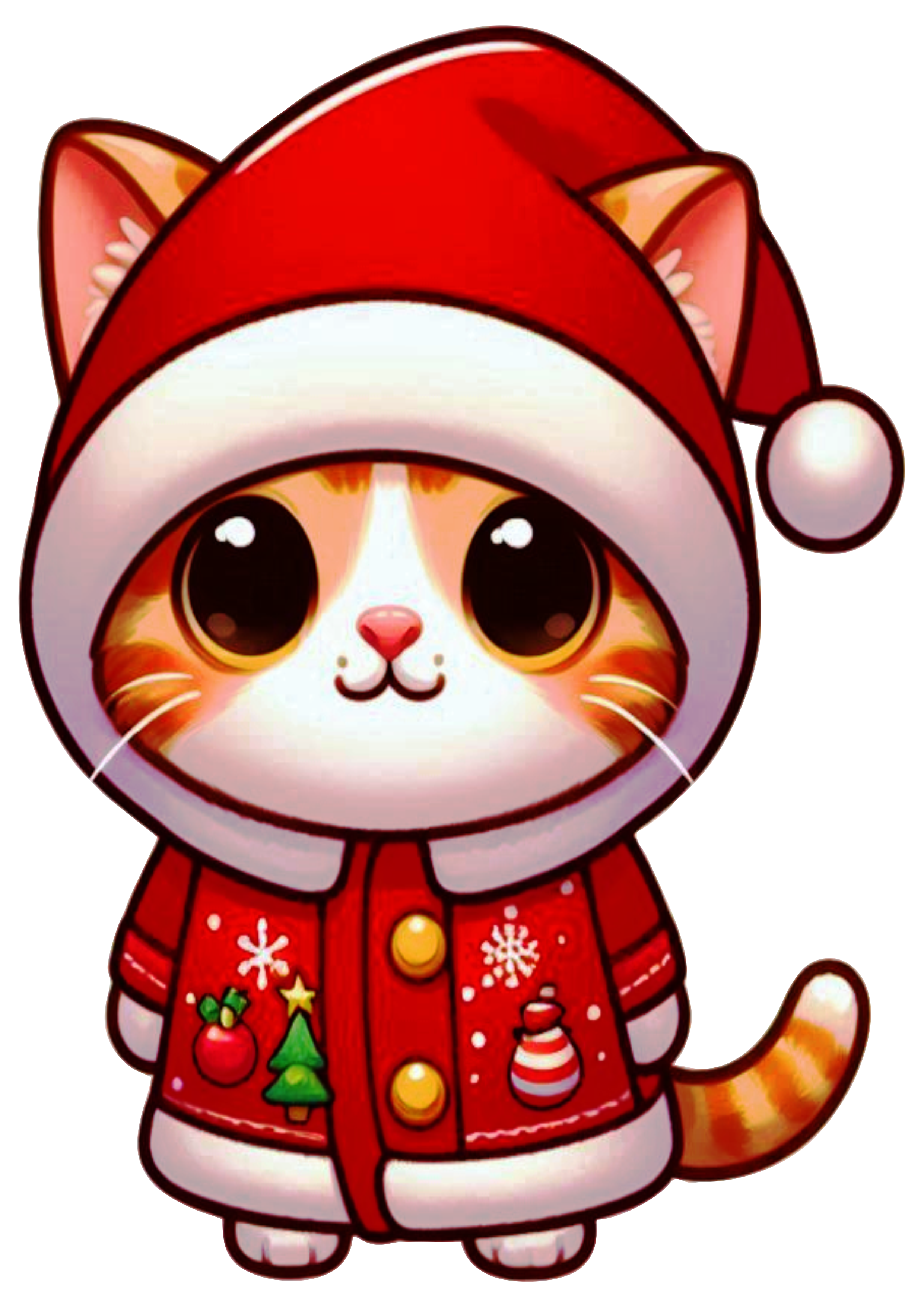 Adorable Christmas Cat Drawing PNG