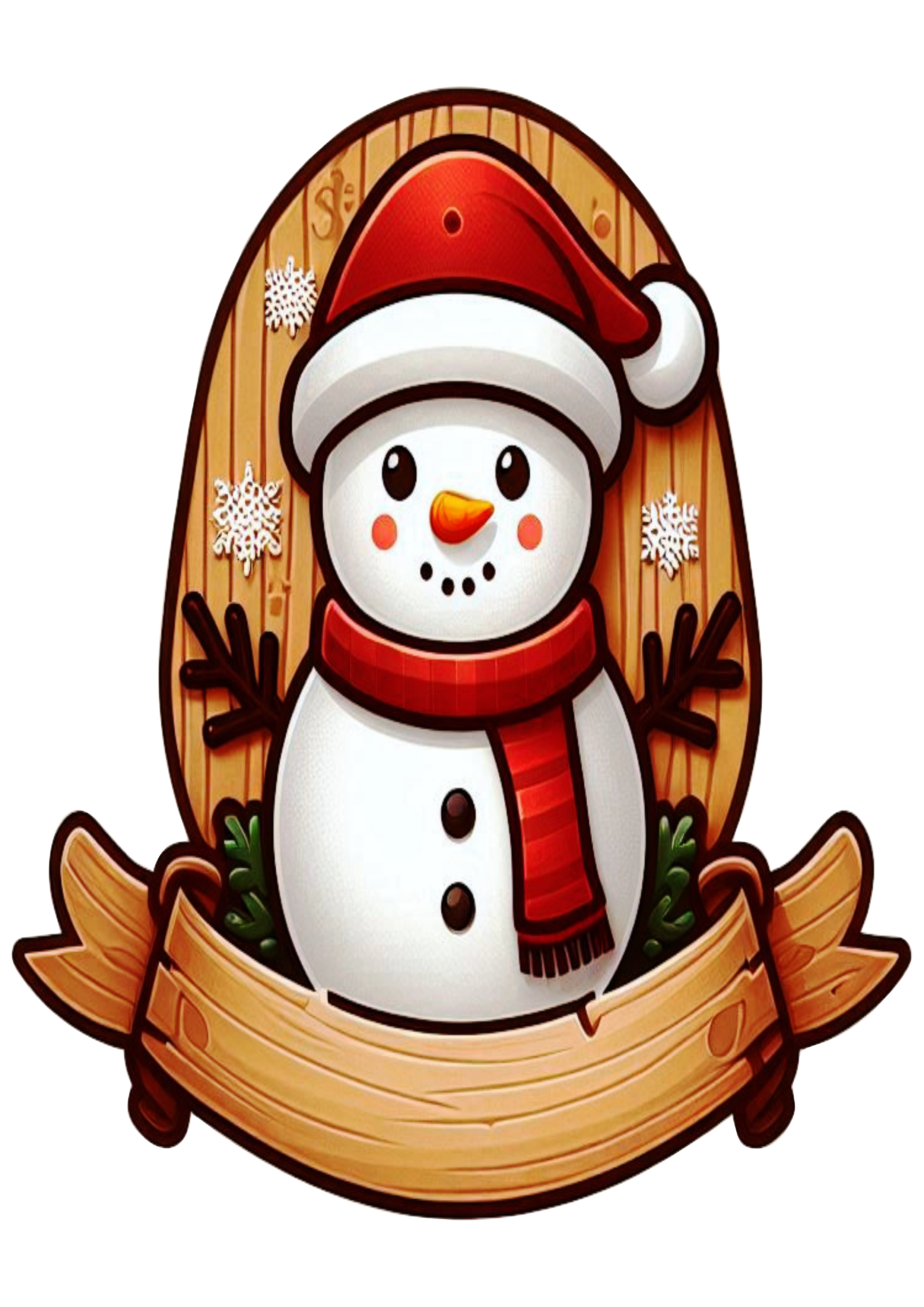 Snowman with Decorative Banner: Perfect for Christmas Cake Toppers PNG