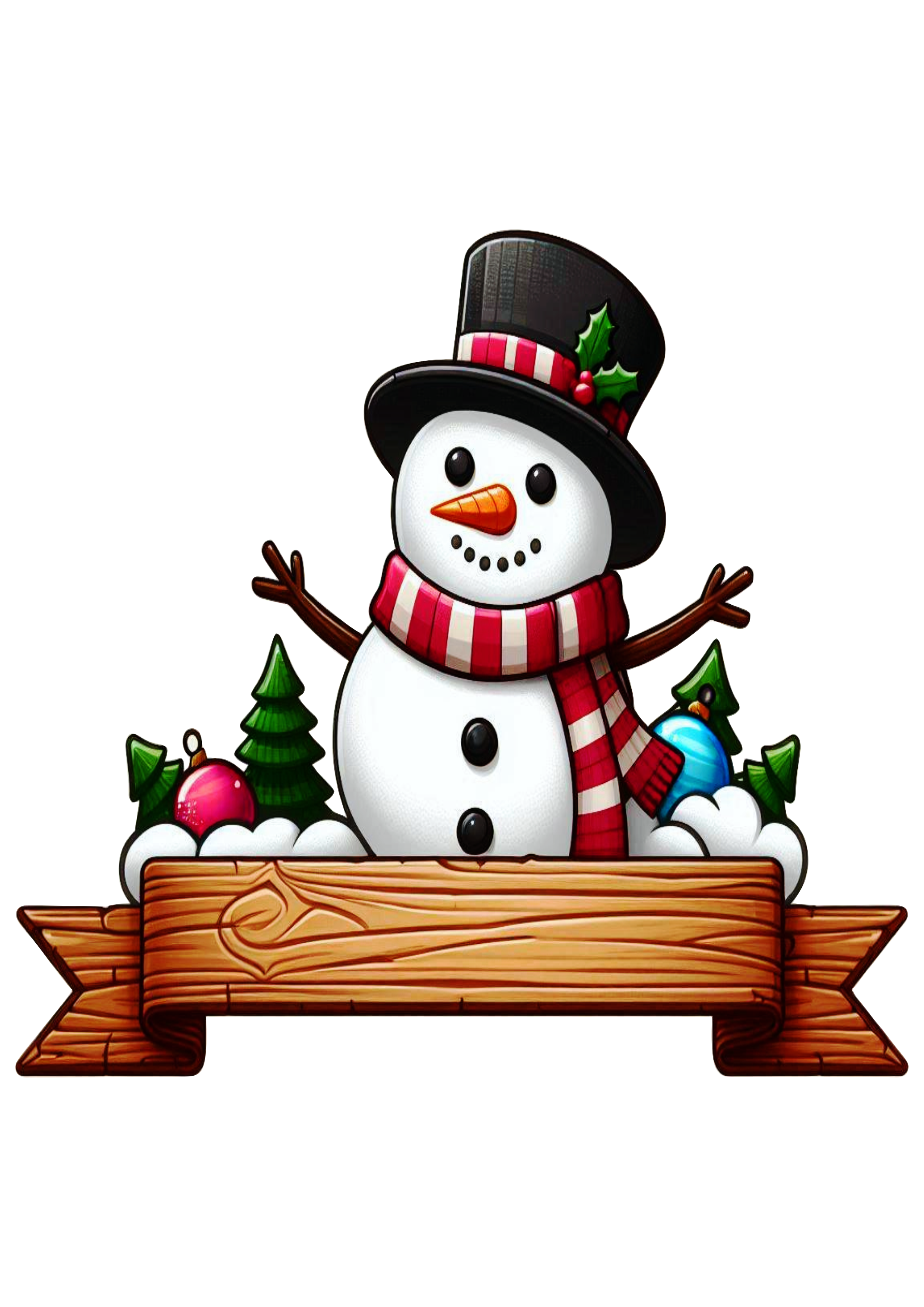 Christmas Decor: Snowman with Banner for Parties and Cakes PNG