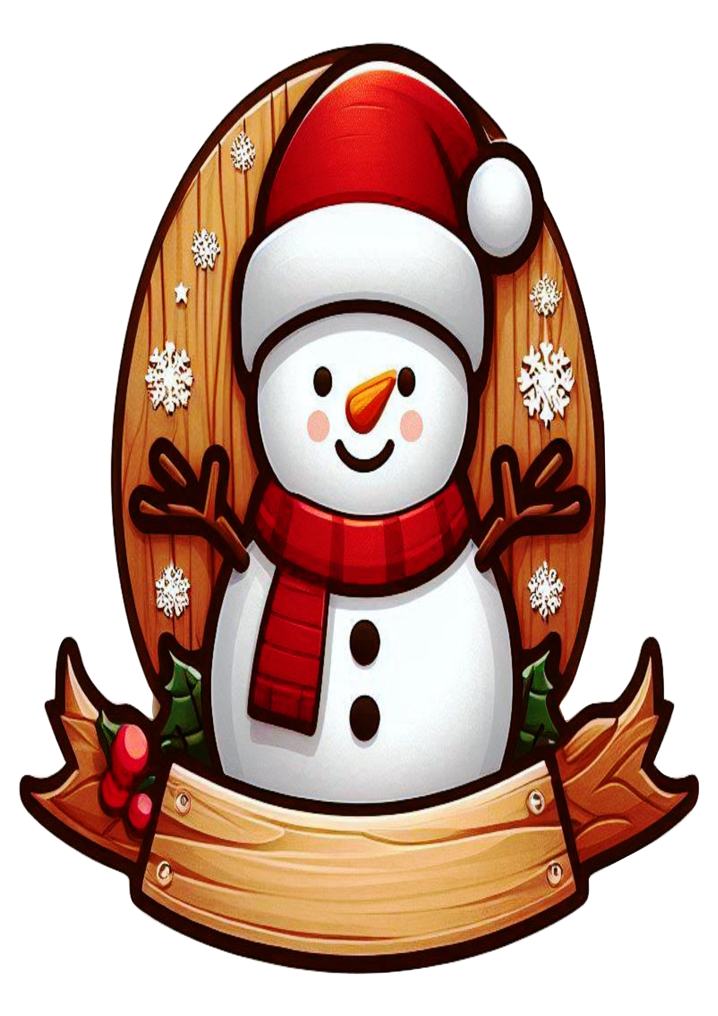 Festive Cake Topper: Snowman with Decorative Ribbon PNG