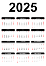 calendar 2025 black png