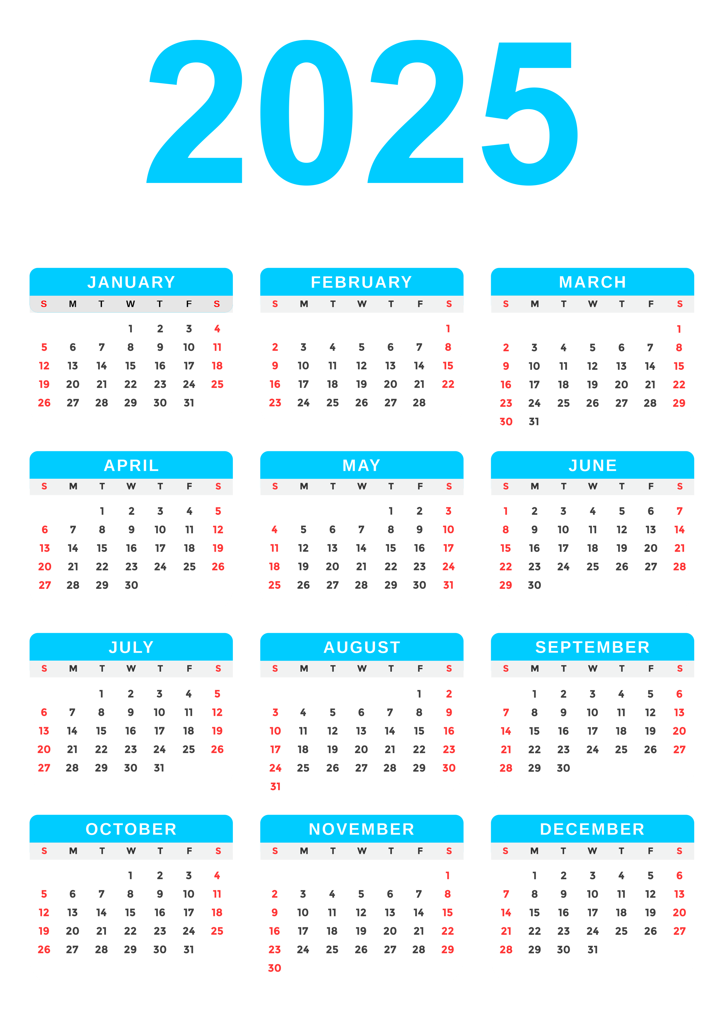 2025 Calendar with Transparent Background blue PNG