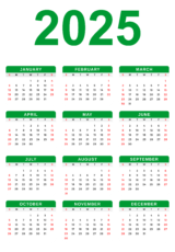 calendar 2025 green png