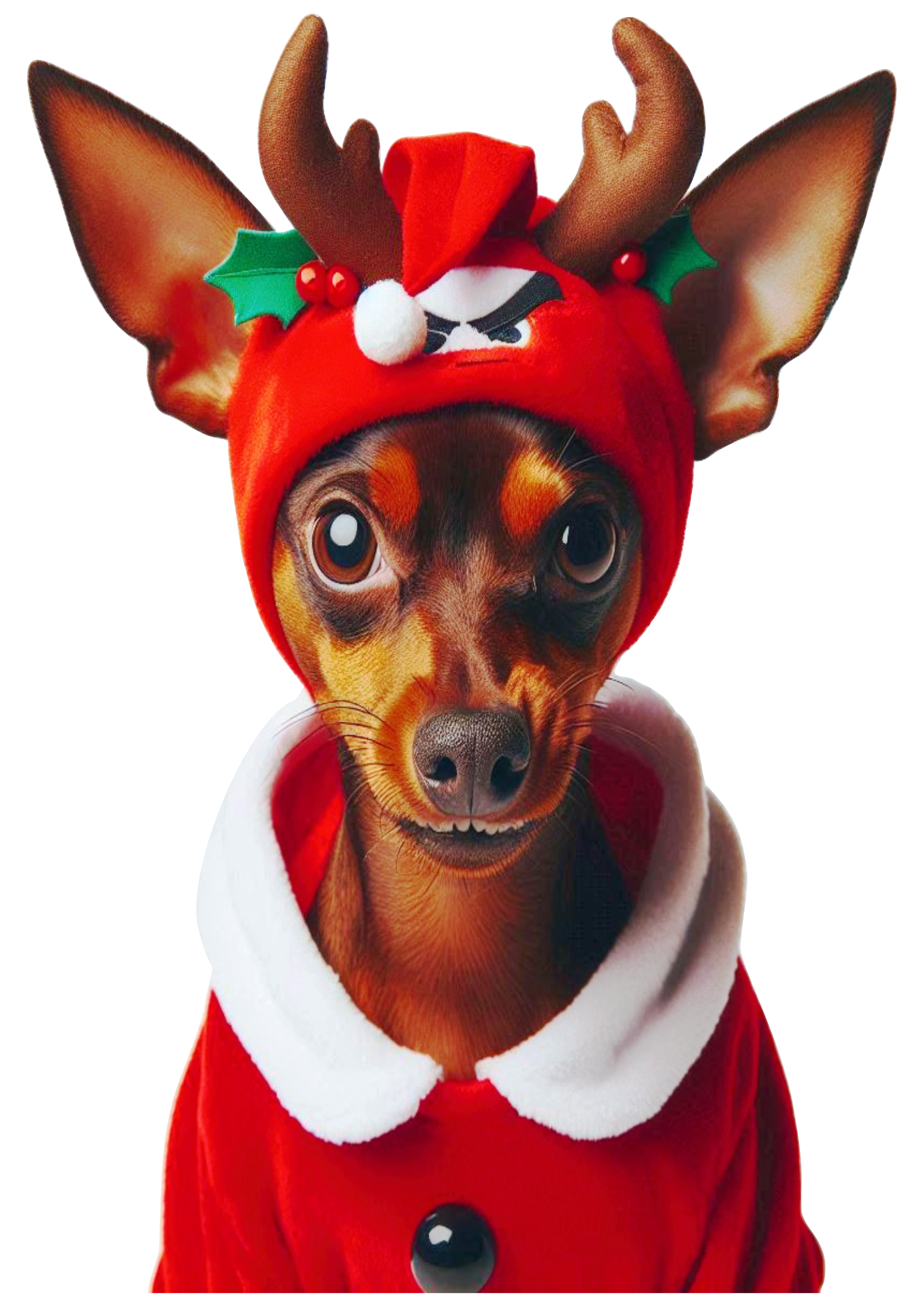 Festive Pinscher in Christmas Outfit: Perfect for Designs PNG