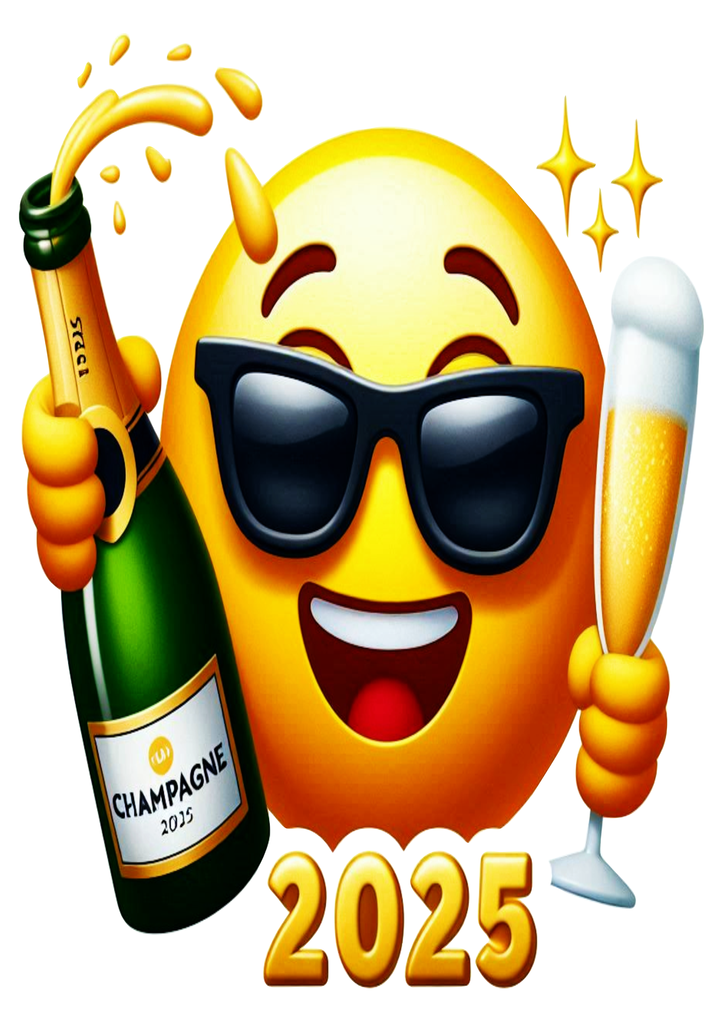 New Year Emoji with Champagne: Perfect for Social Media in 2025 PNG