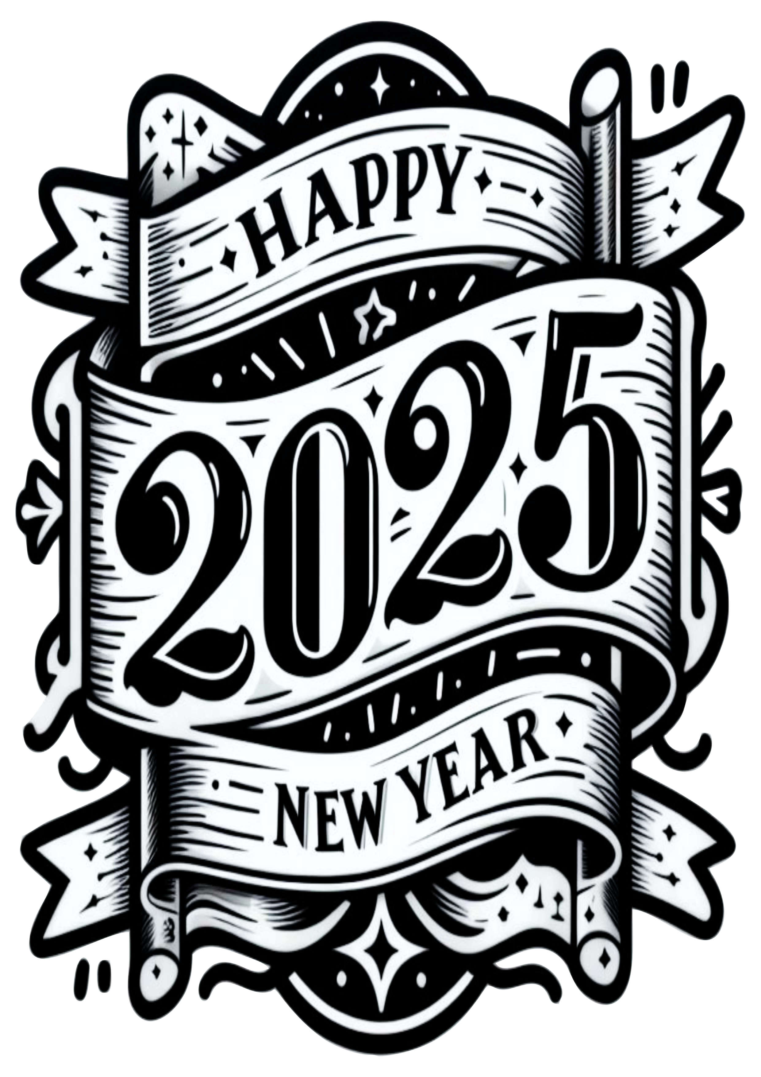 Happy New Year 2025 Logo: Transparent PNG for Graphic Projects