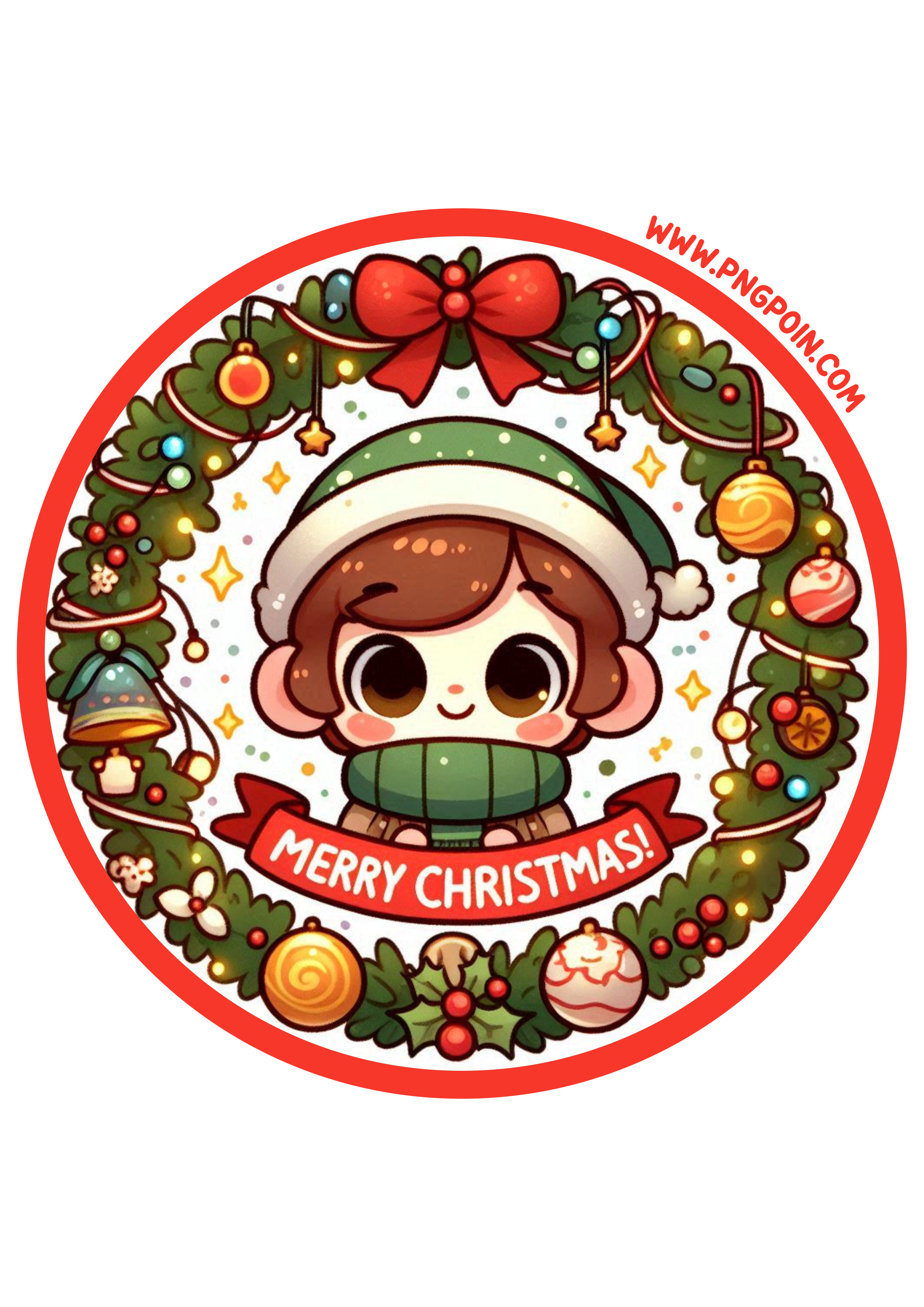 Festive Christmas Decoration: Round Sticker Designs with ‘Merry Christmas PNG