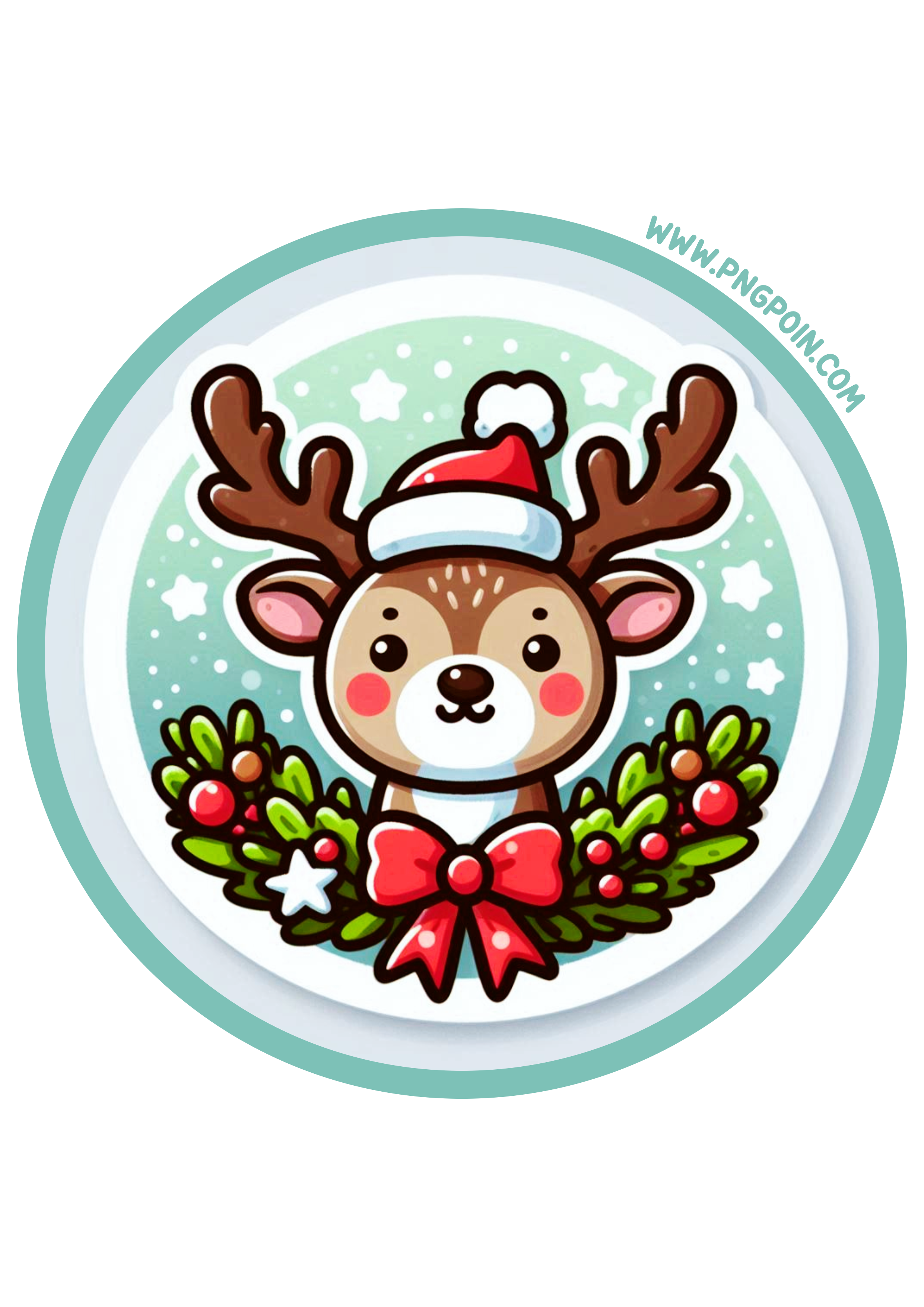 Santa’s Reindeer on Round Christmas Sticker: Ready to Print PNG