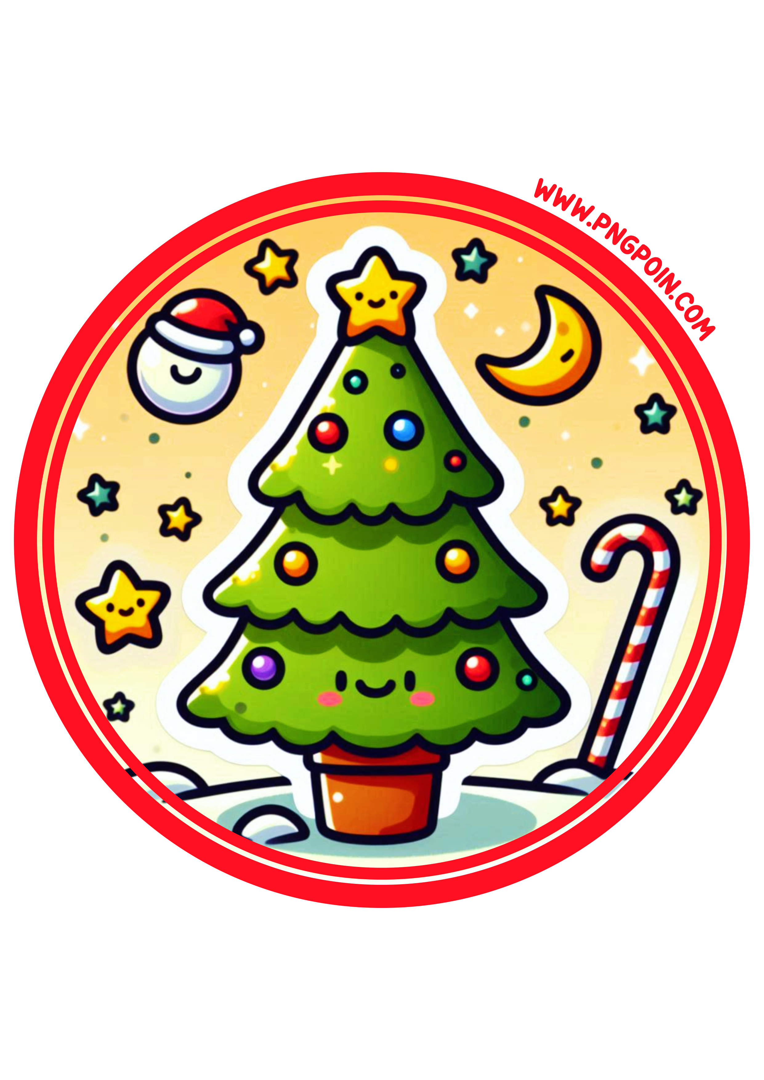 Christmas Decoration: Christmas Tree Image for Round Sticker Printing PNG