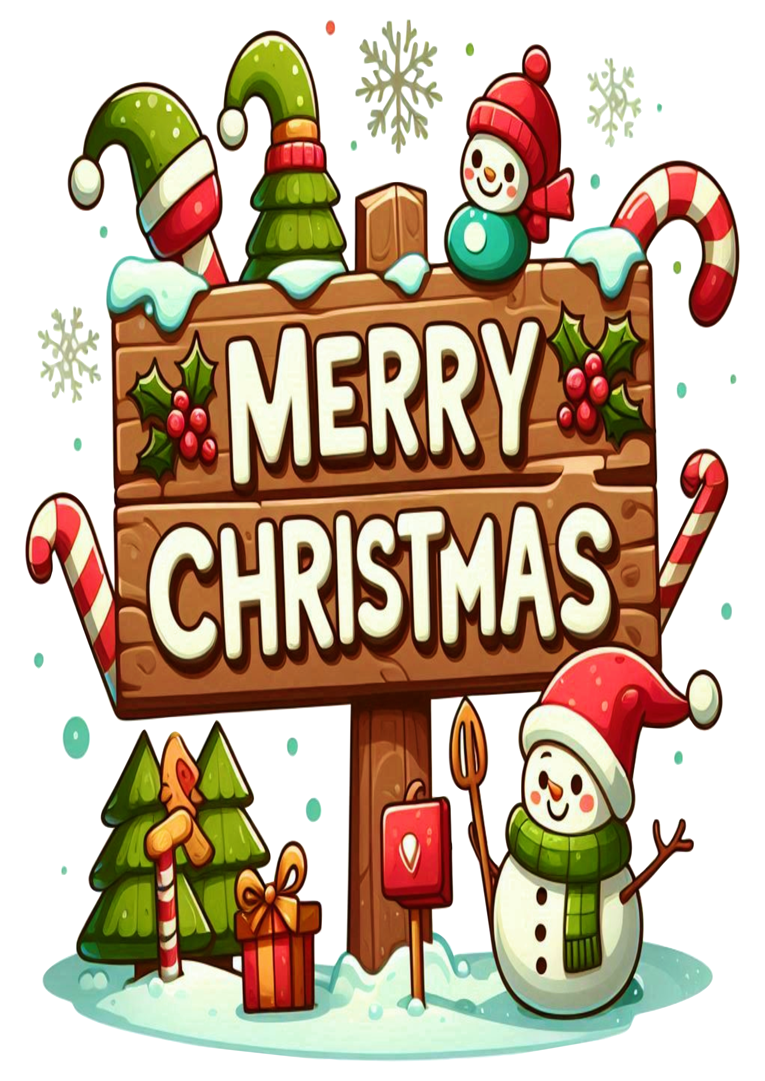 Festive ‘Merry Christmas’ Sign for Holiday Decorations Snowman PNG