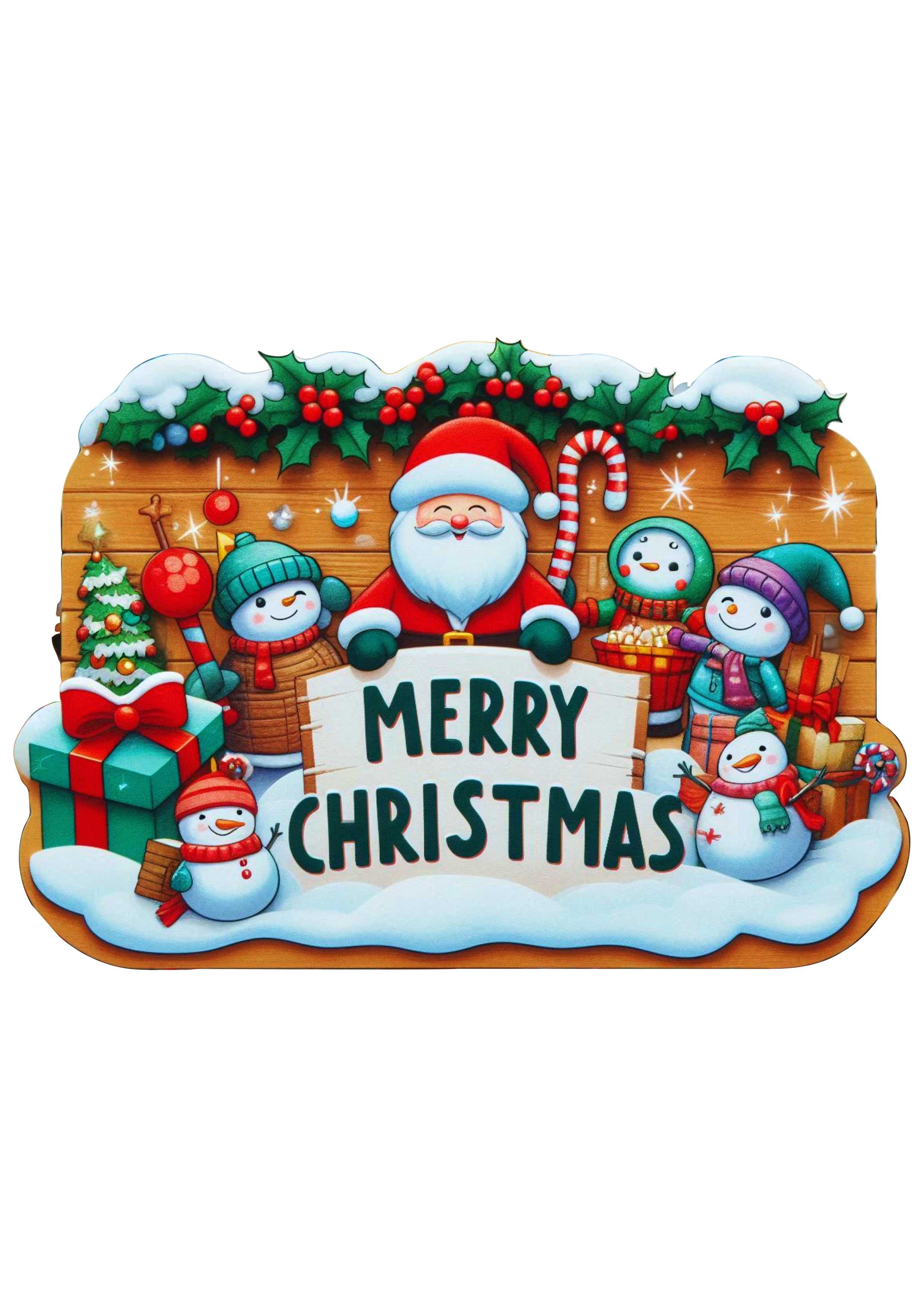 Transform Your Decor with a Festive ‘Merry Christmas’ Sign Santa Claus Snowman PNG