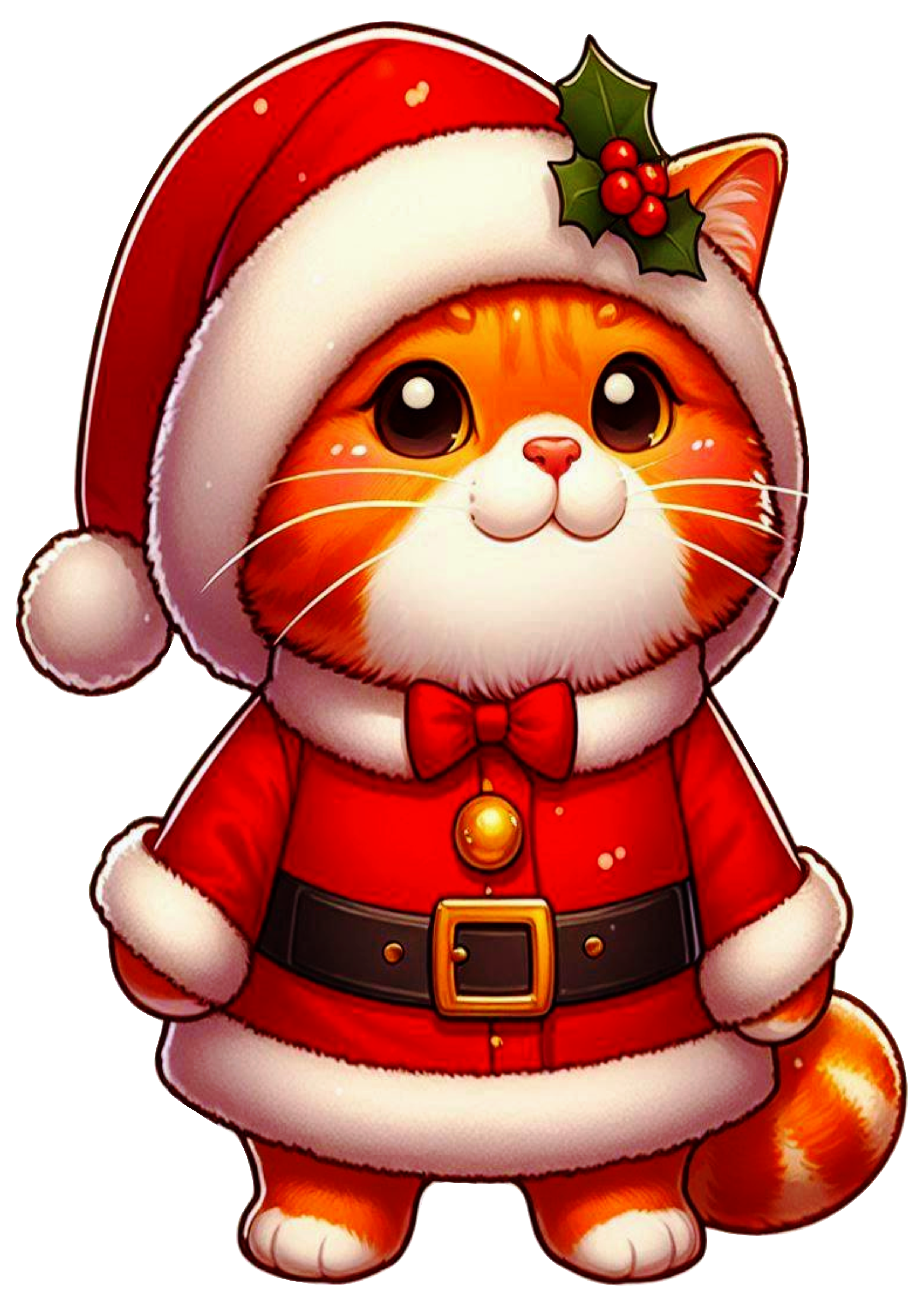 Festive Orange Kitten: Cartoon Style PNG with Transparent Background