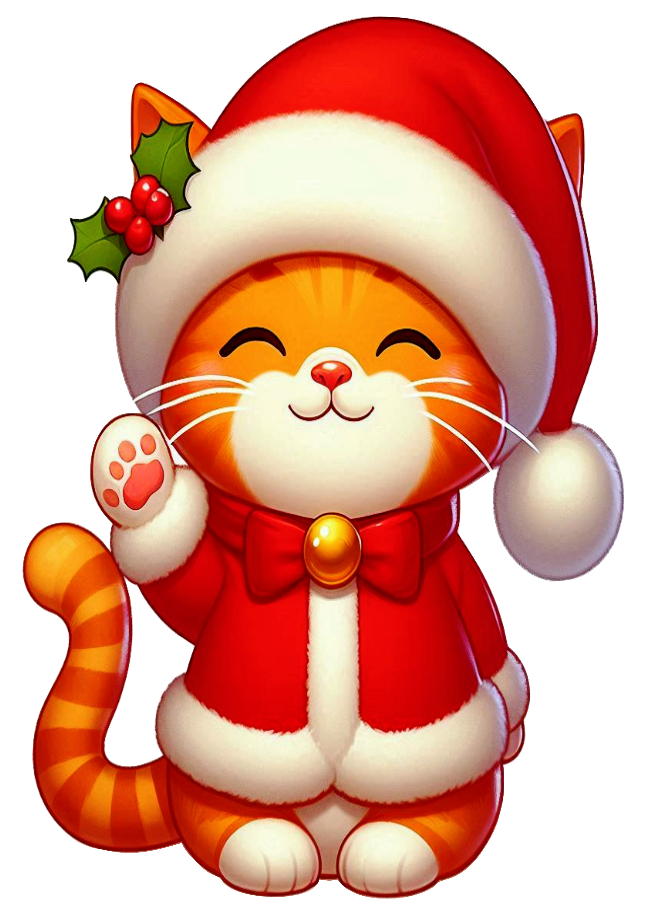 Cartoon Orange Cat in Christmas Outfit: PNG for Easy Edits