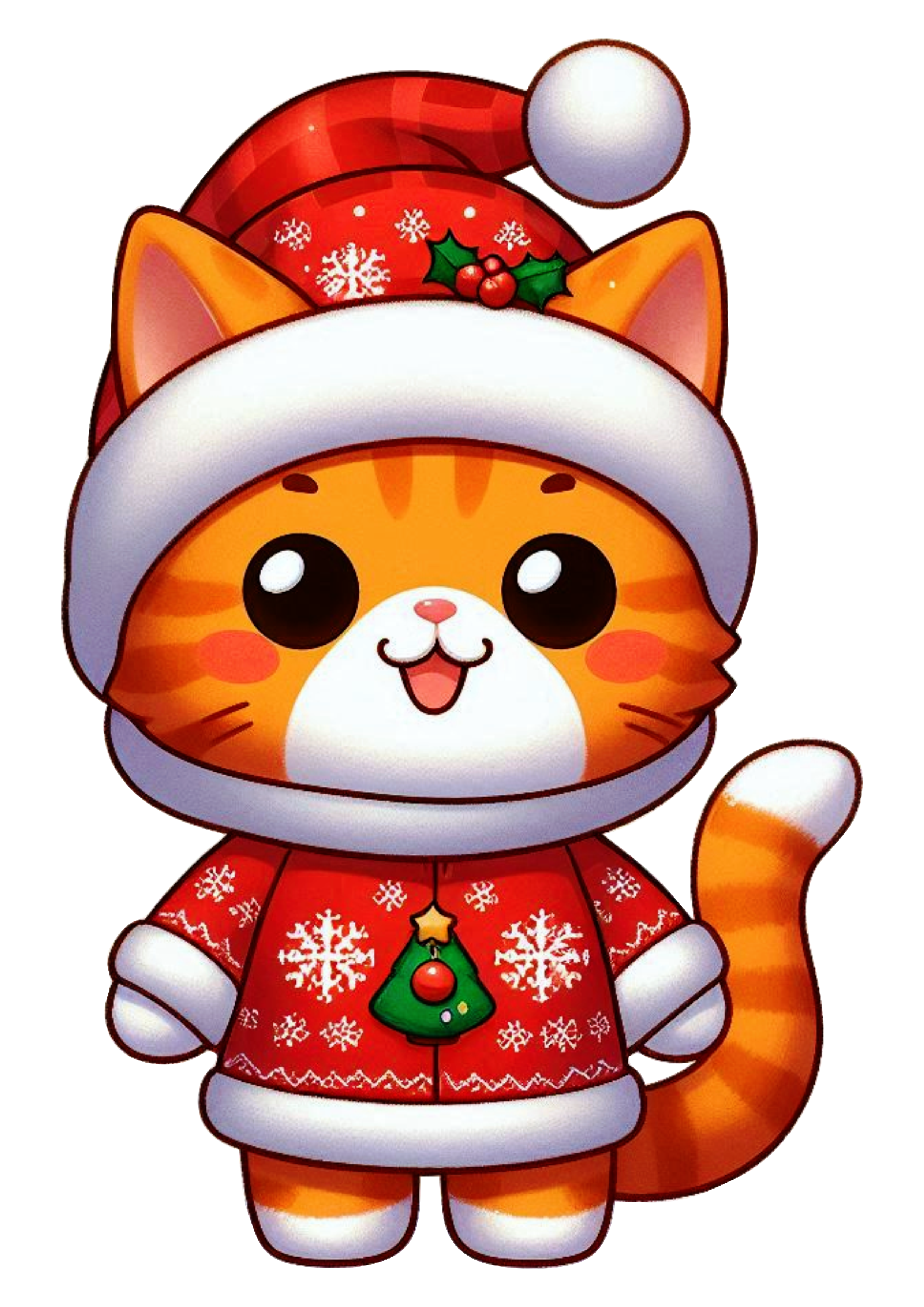 Download a Festive Cartoon Kitten PNG: Perfect for Holiday Decor