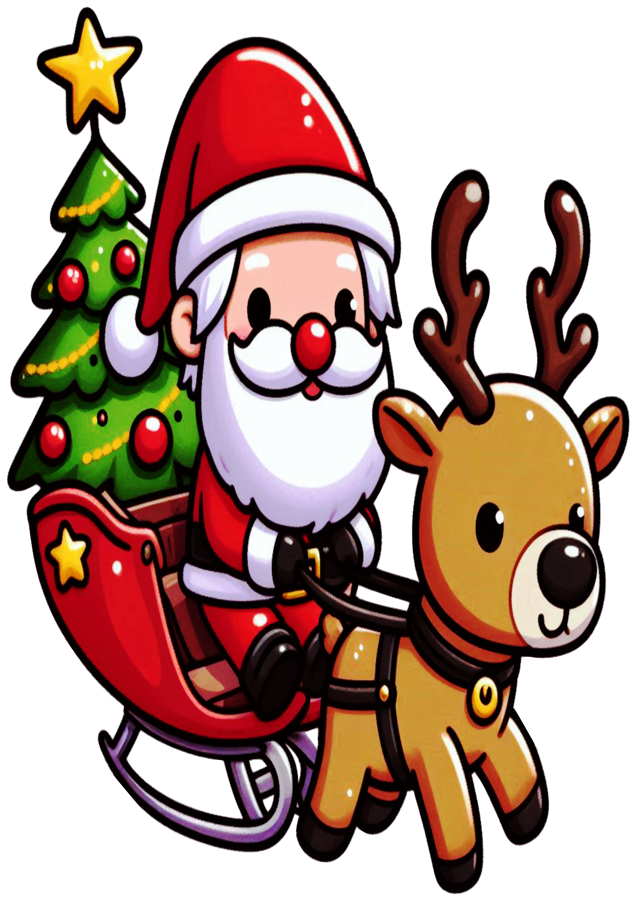 Cute Christmas Drawing: Santa Claus Riding a Reindeer PNG