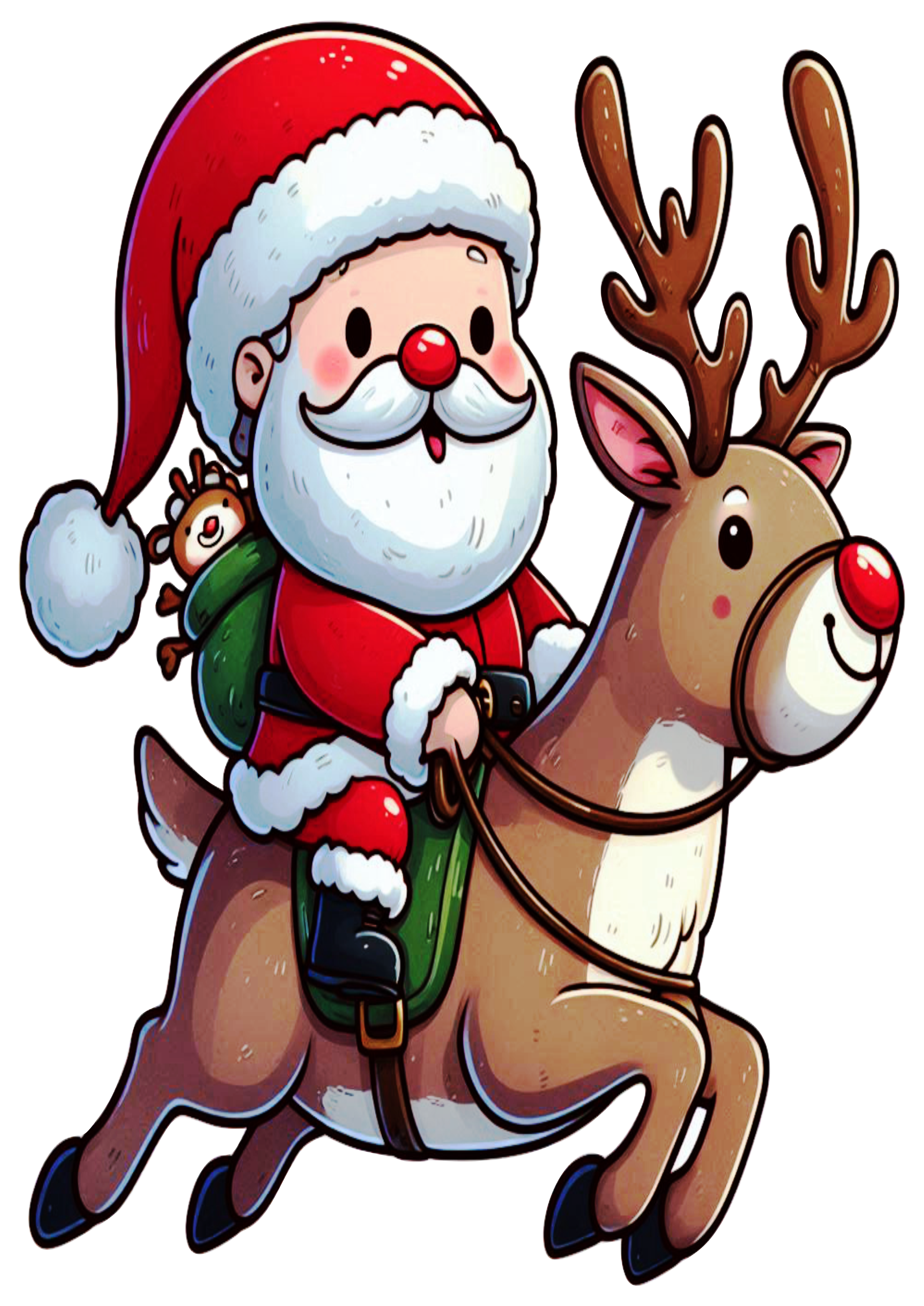 Santa on a Reindeer: Charming Christmas Drawing PNG