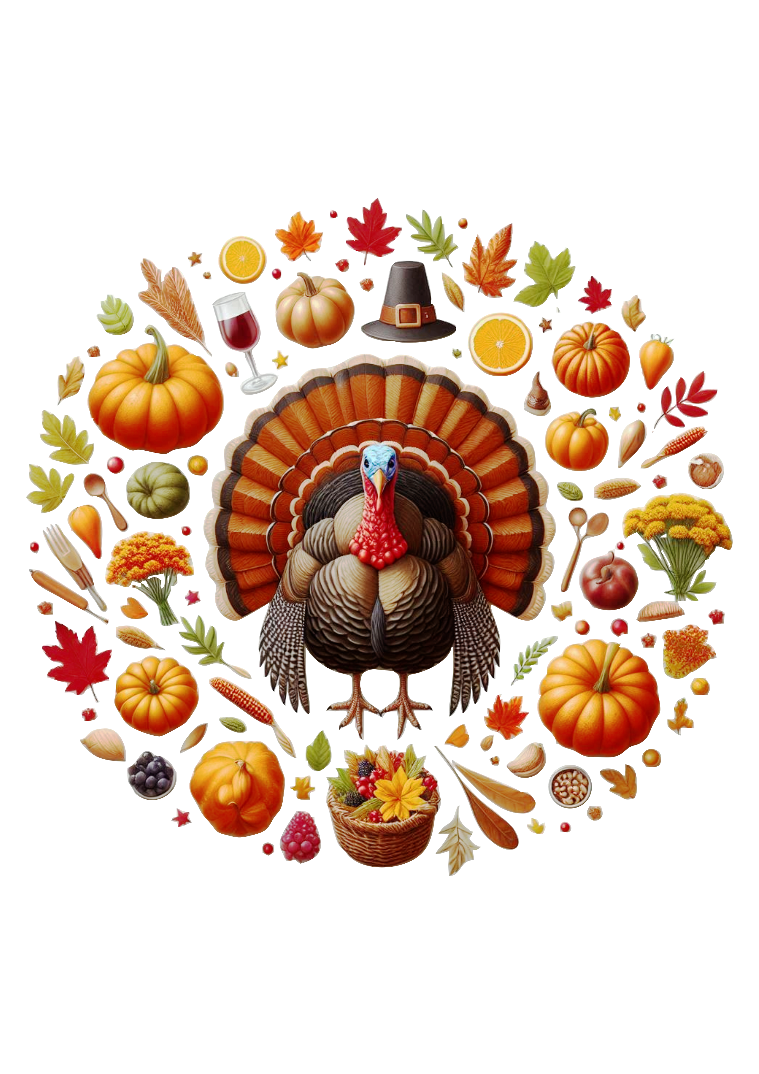 Thanksgiving Turkey Art: Ideal for Invitations and Decor PNG