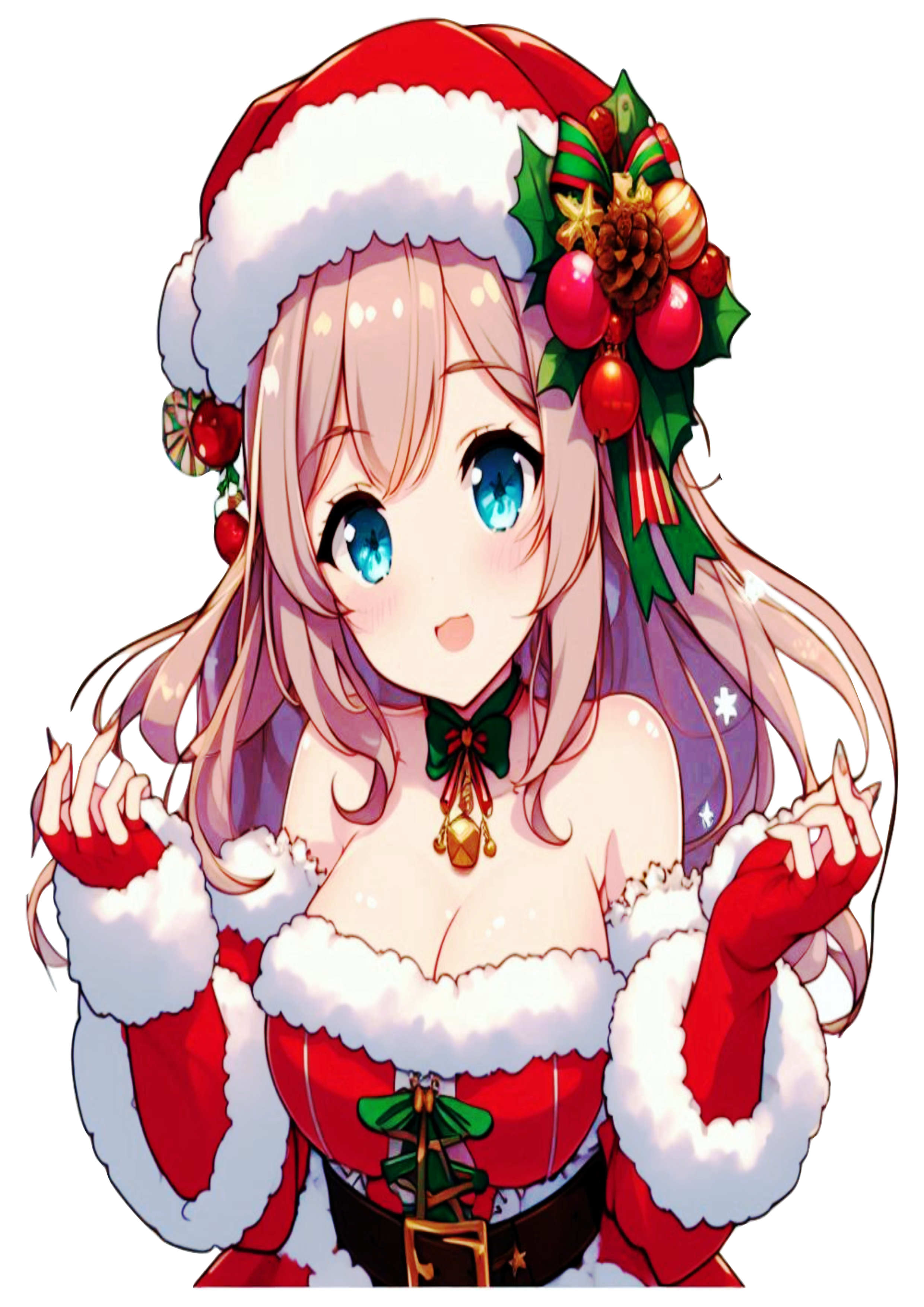 Anime-Style Christmas Girl: Mrs. Claus PNG with Transparent Background