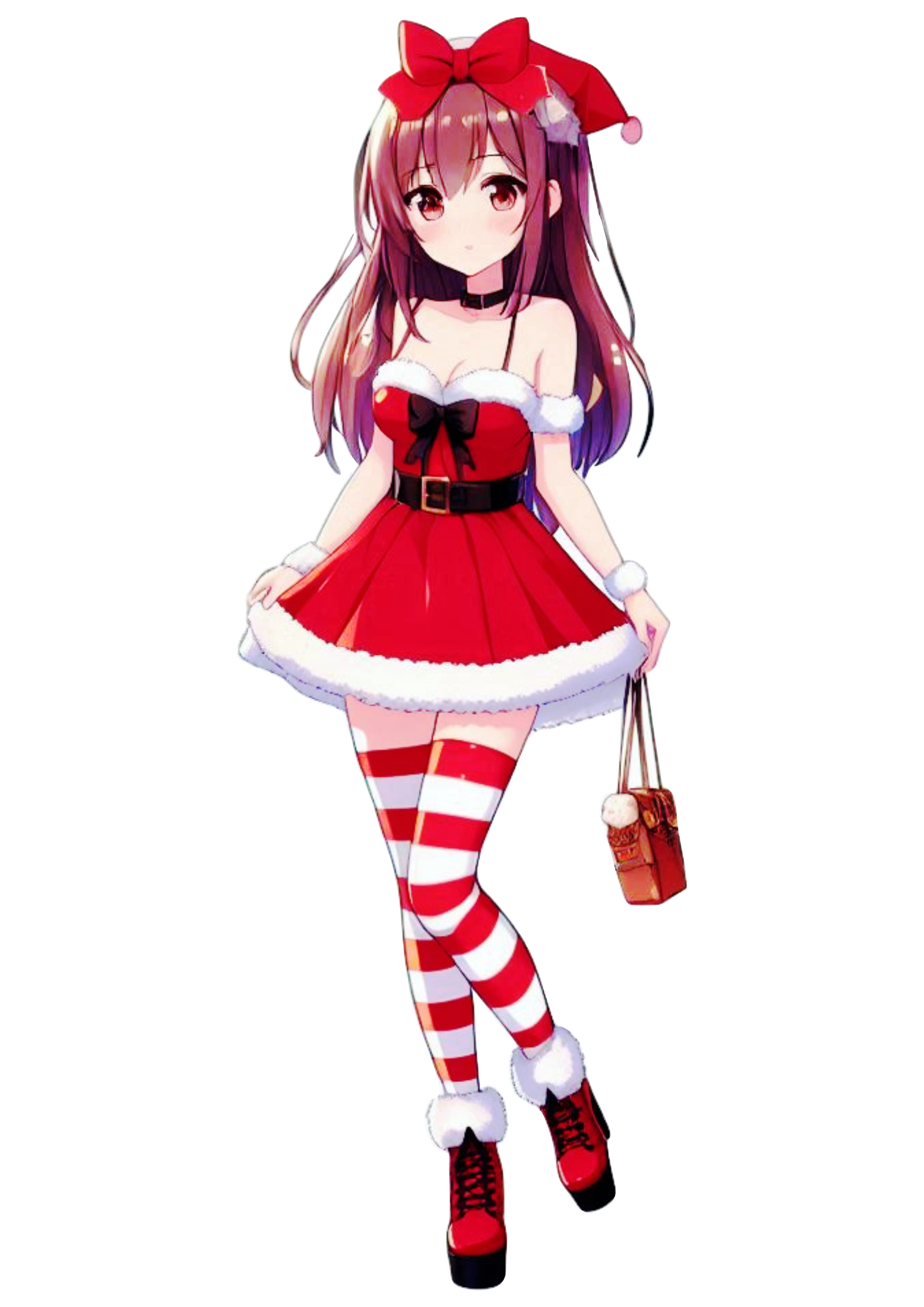 Festive Anime Girl in Santa Outfit: Ideal PNG for Creative Edits