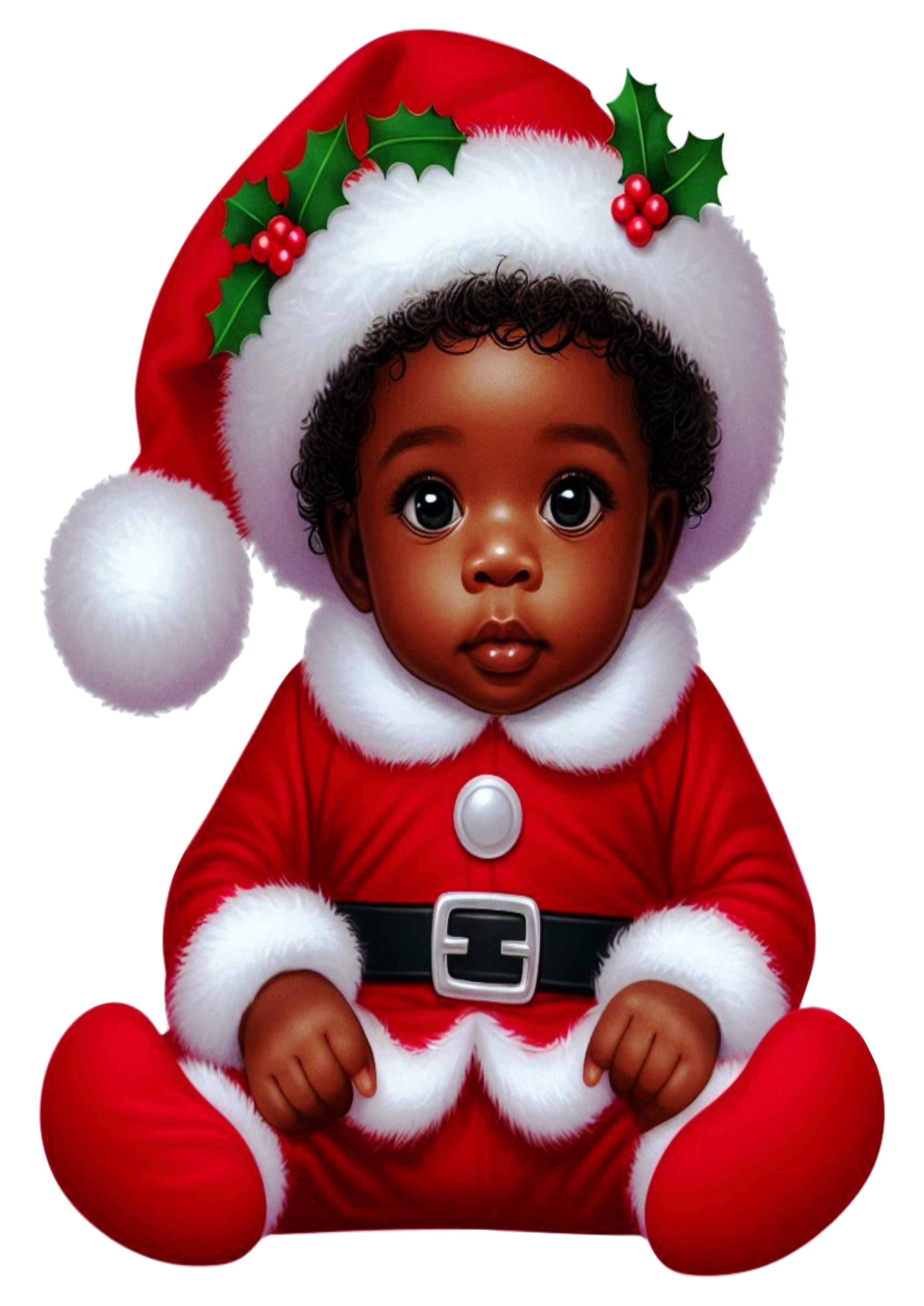 Black Baby in Christmas Outfit Drawing: PNG Image for Festive Creations