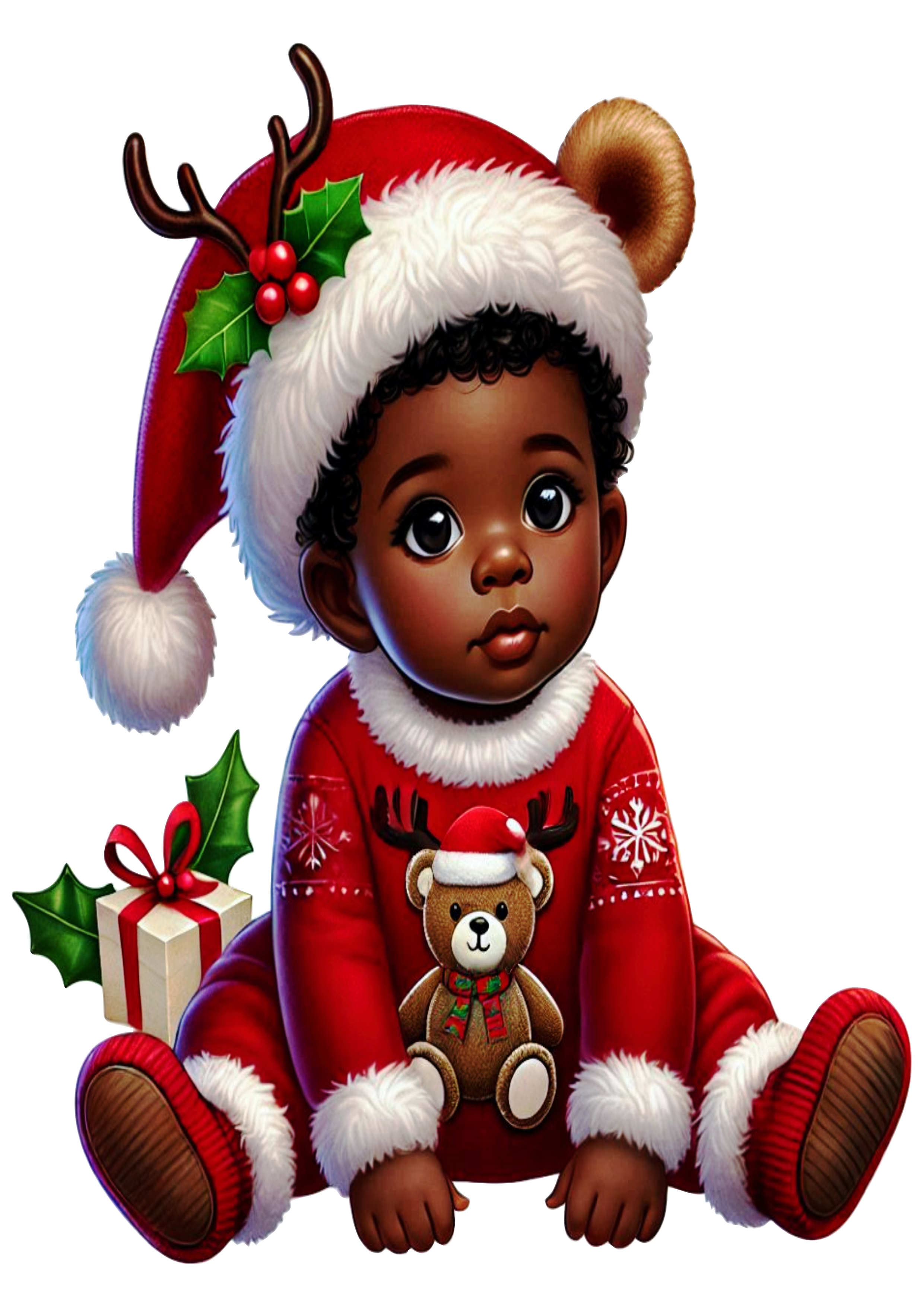 Adorable Black Baby in Holiday Attire: Transparent PNG for Your Projects