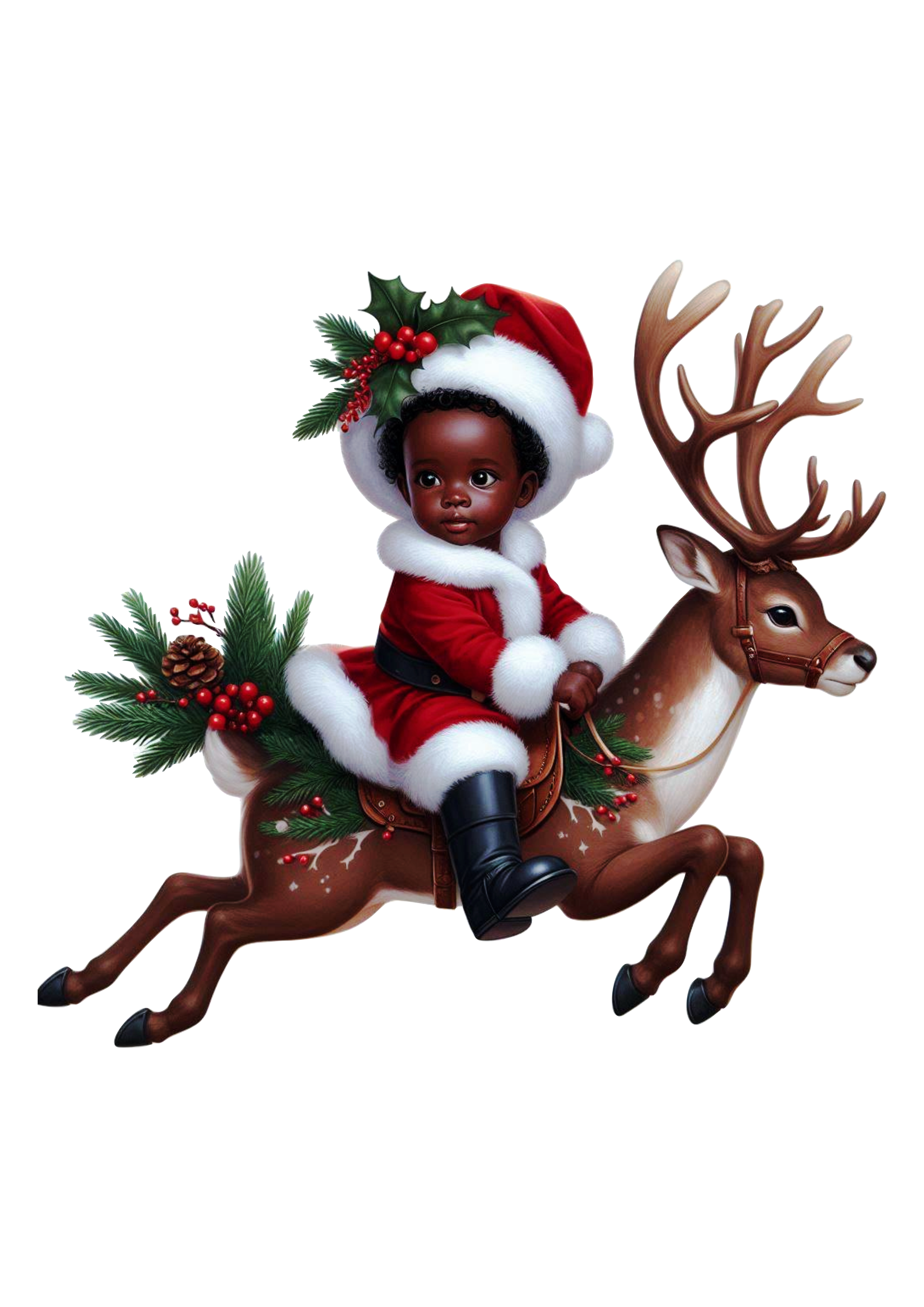 Christmas-Themed Black Baby Illustration reindeer PNG