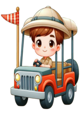 boy driving car animal safari