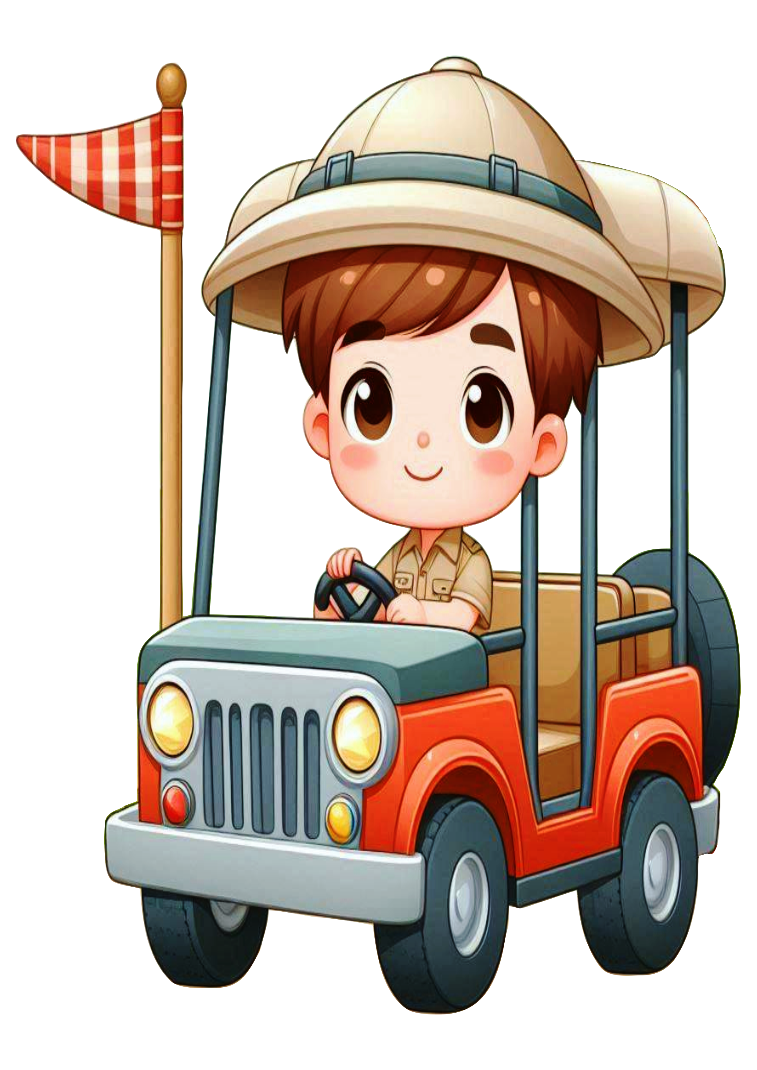 Safari Adventures: Boy in Safari Cart – PNG Image for Decoration