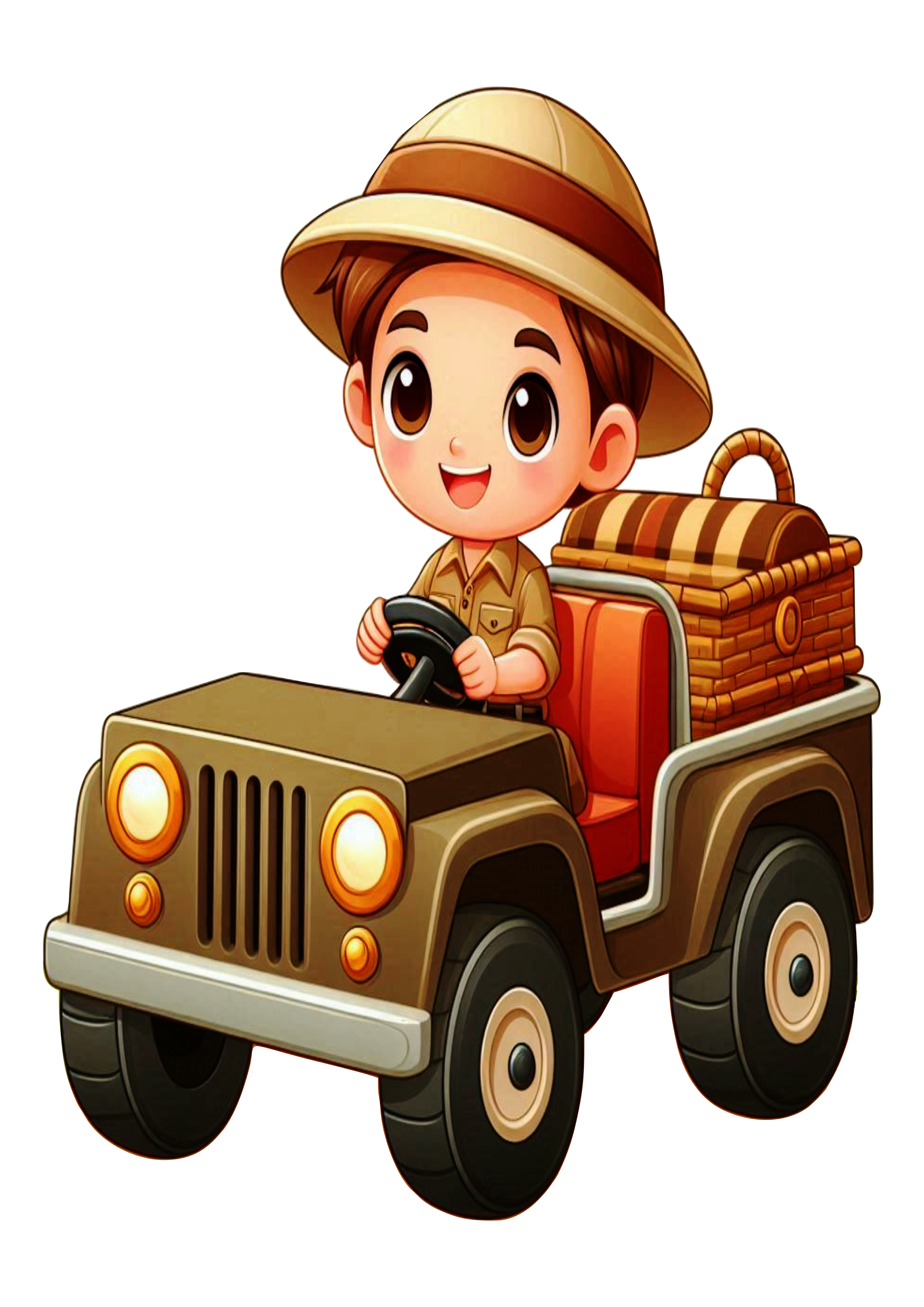 PNG Image of Boy in Safari Cart: Perfect for Adventure-Themed Decor