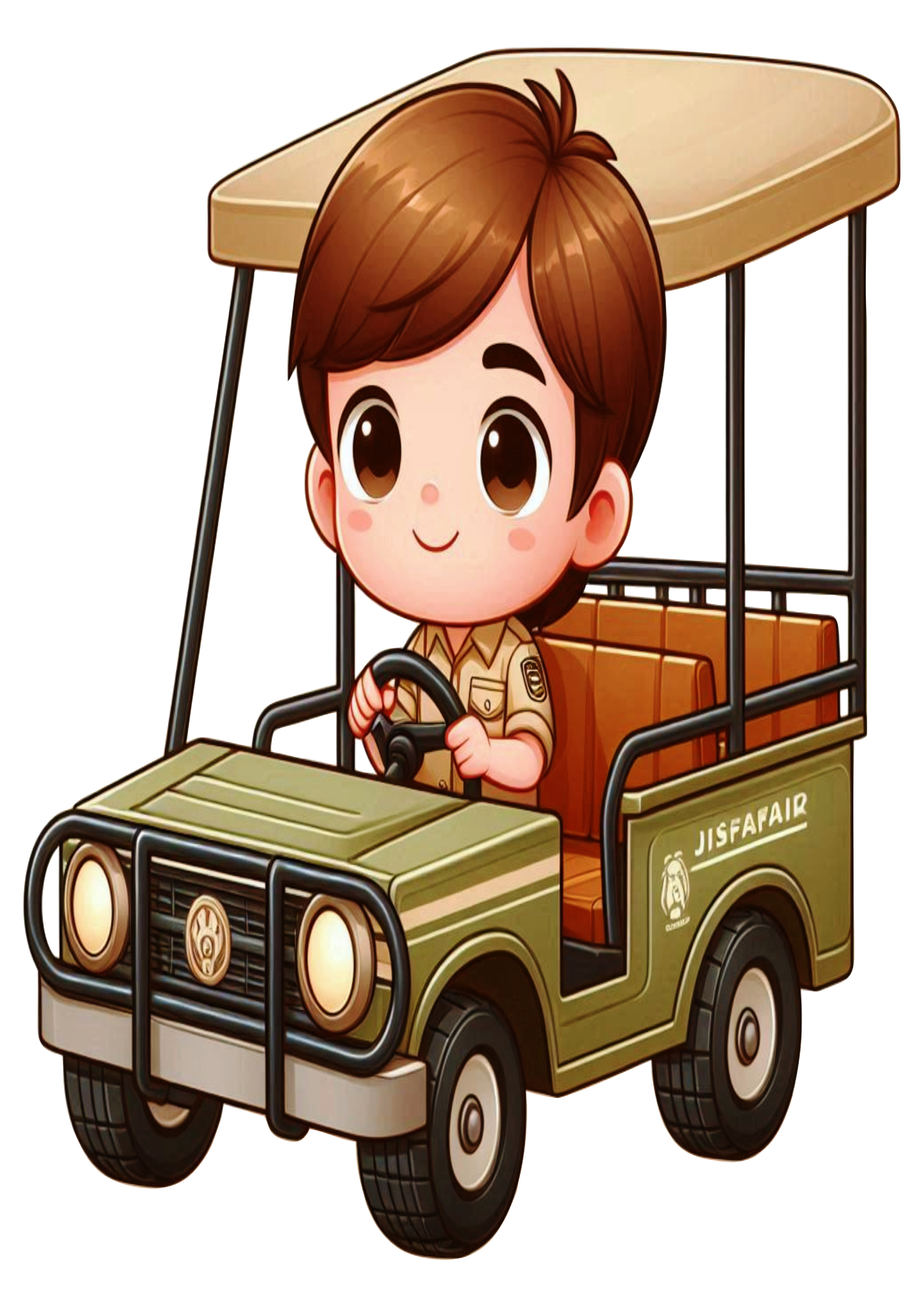 Safari Kids: Boy in Safari Cart – Transparent PNG Image for Your Projects