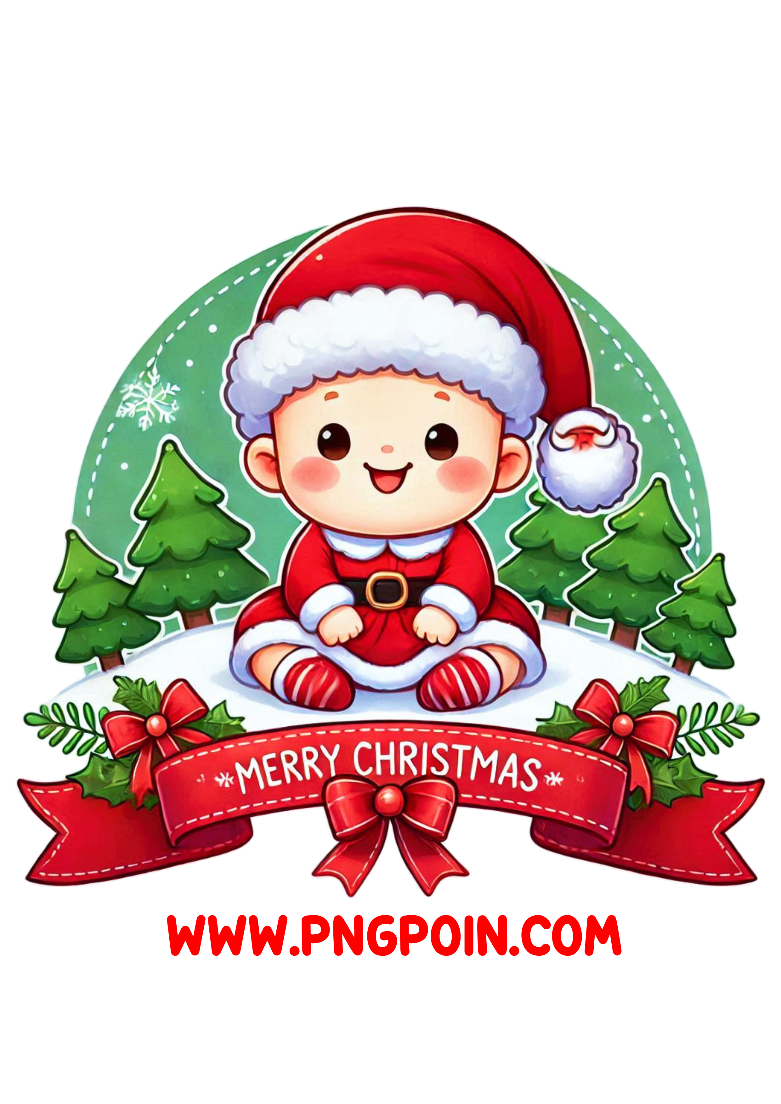 Baby with ‘Merry Christmas’ Banner PNG