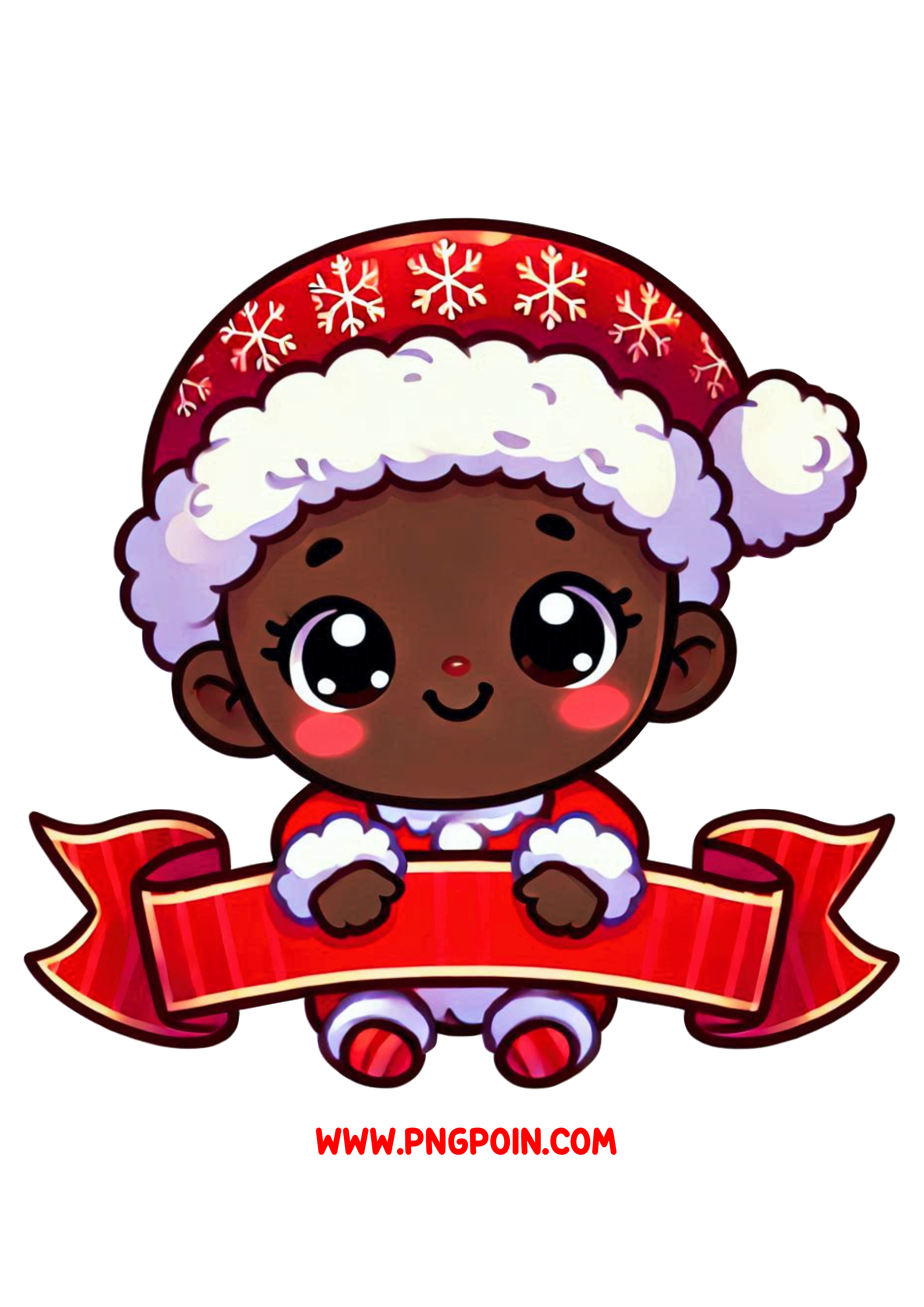 Festive PNG Decoration: Adorable black Baby with ‘Merry Christmas’ Banner PNG