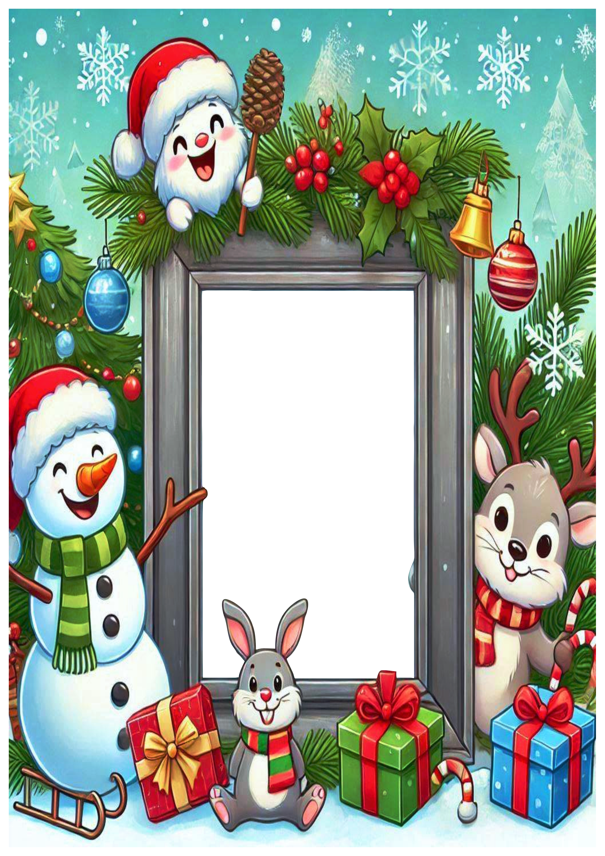 Christmas-Themed Photo Frame for Customization – Transparent PNG