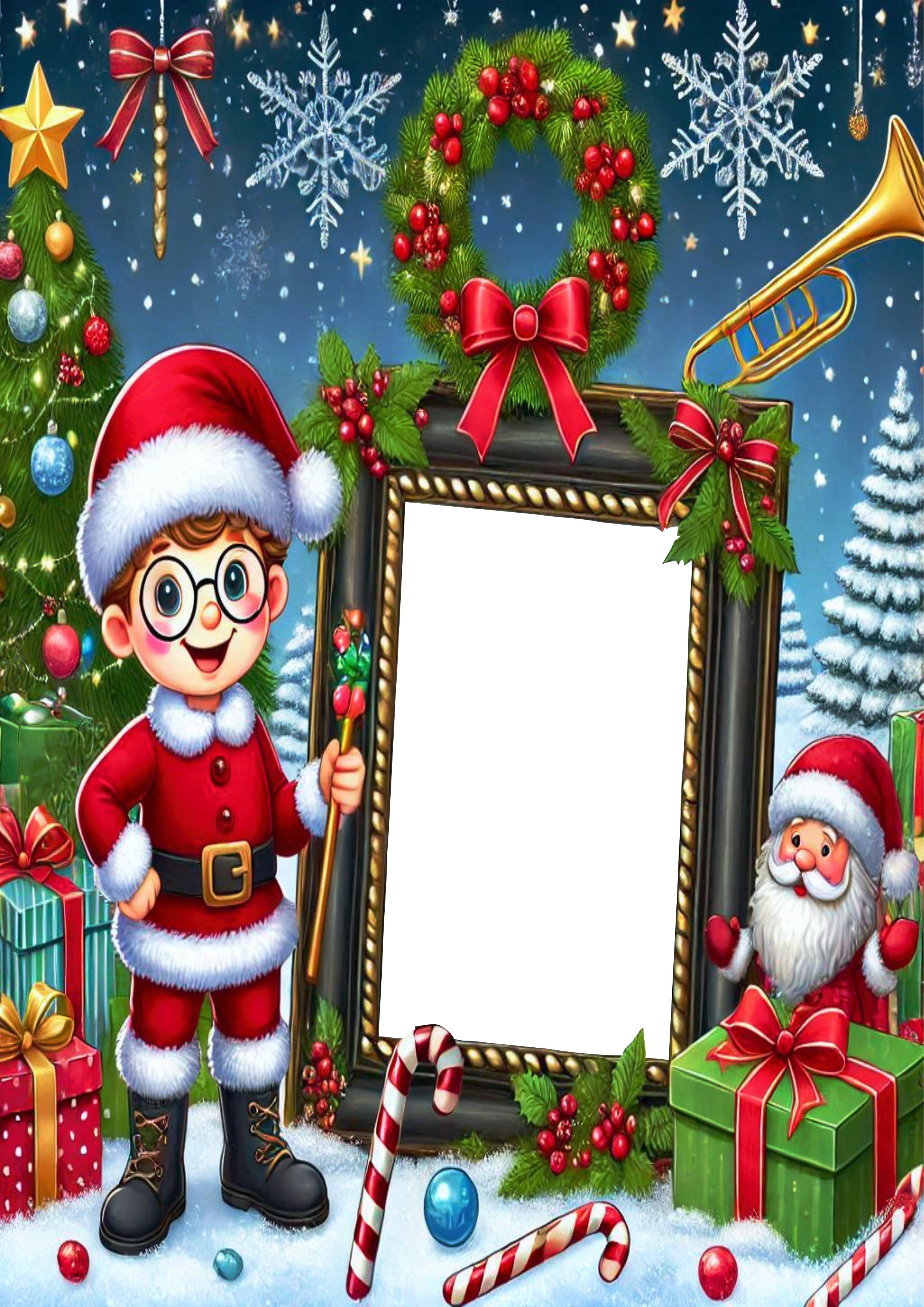 Photo Frame with Christmas Theme PNG