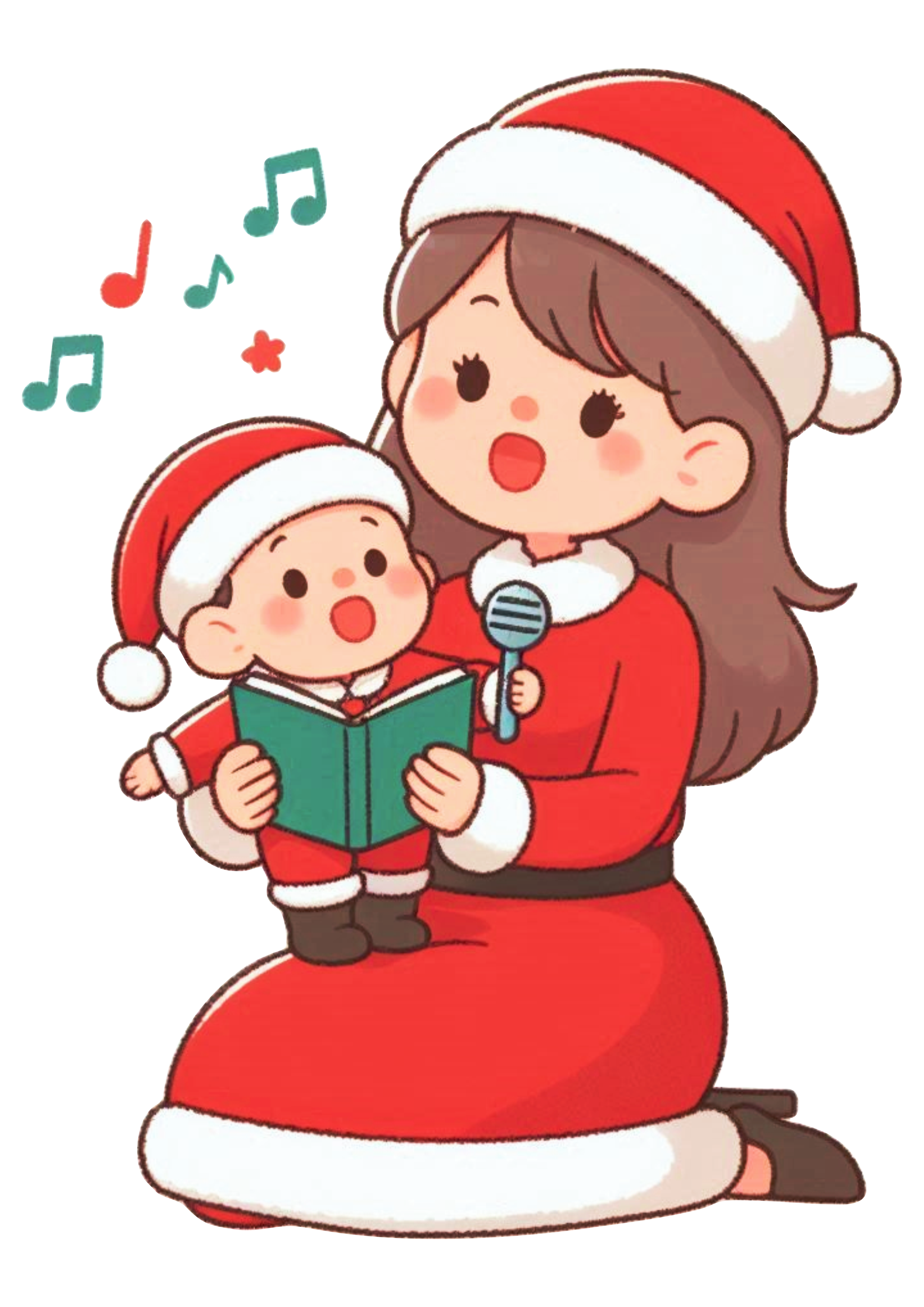 Mother and Child in Christmas Outfits PNG