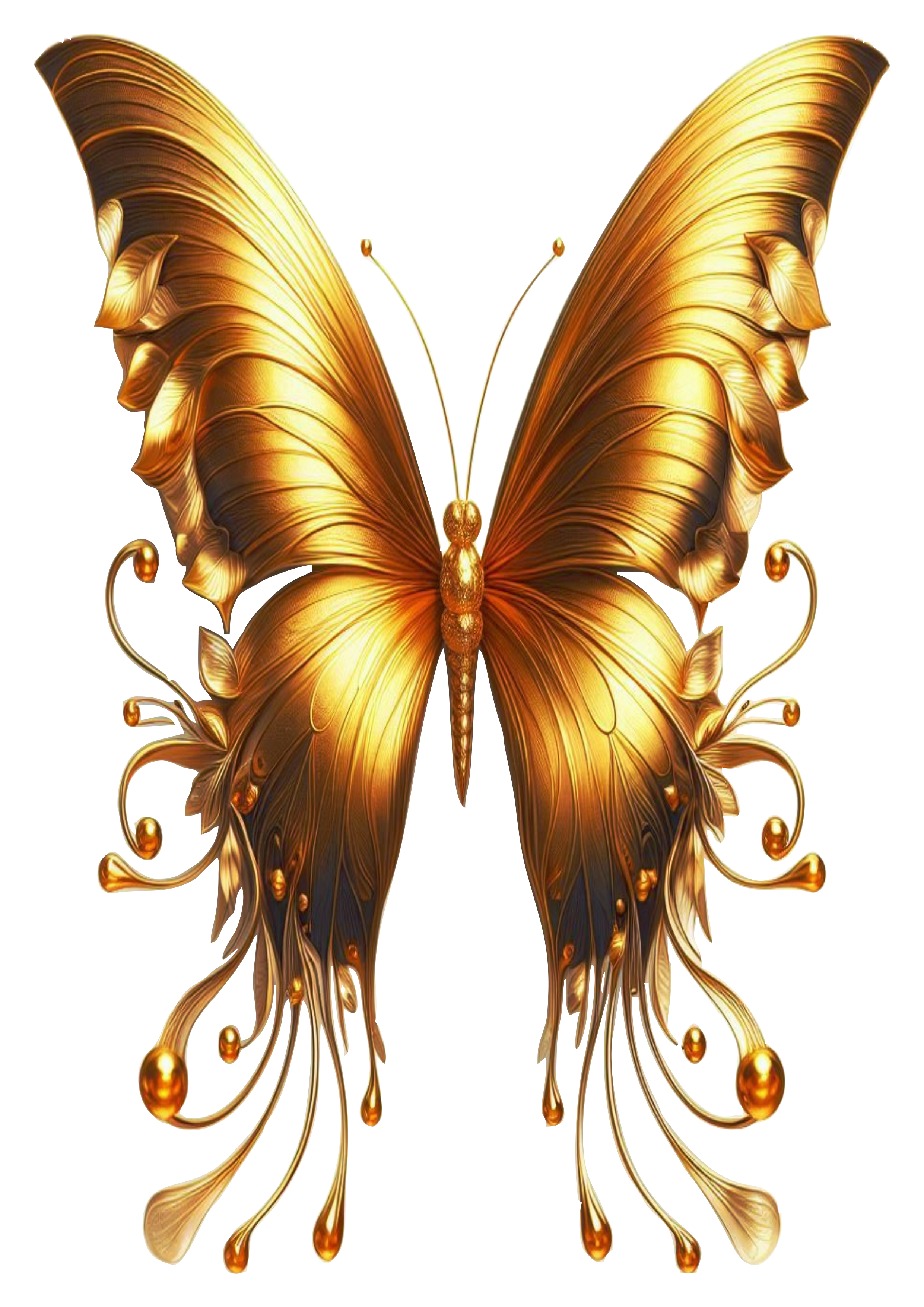 Golden Butterfly Artwork: Sophistication for Your Graphic Designs PNG