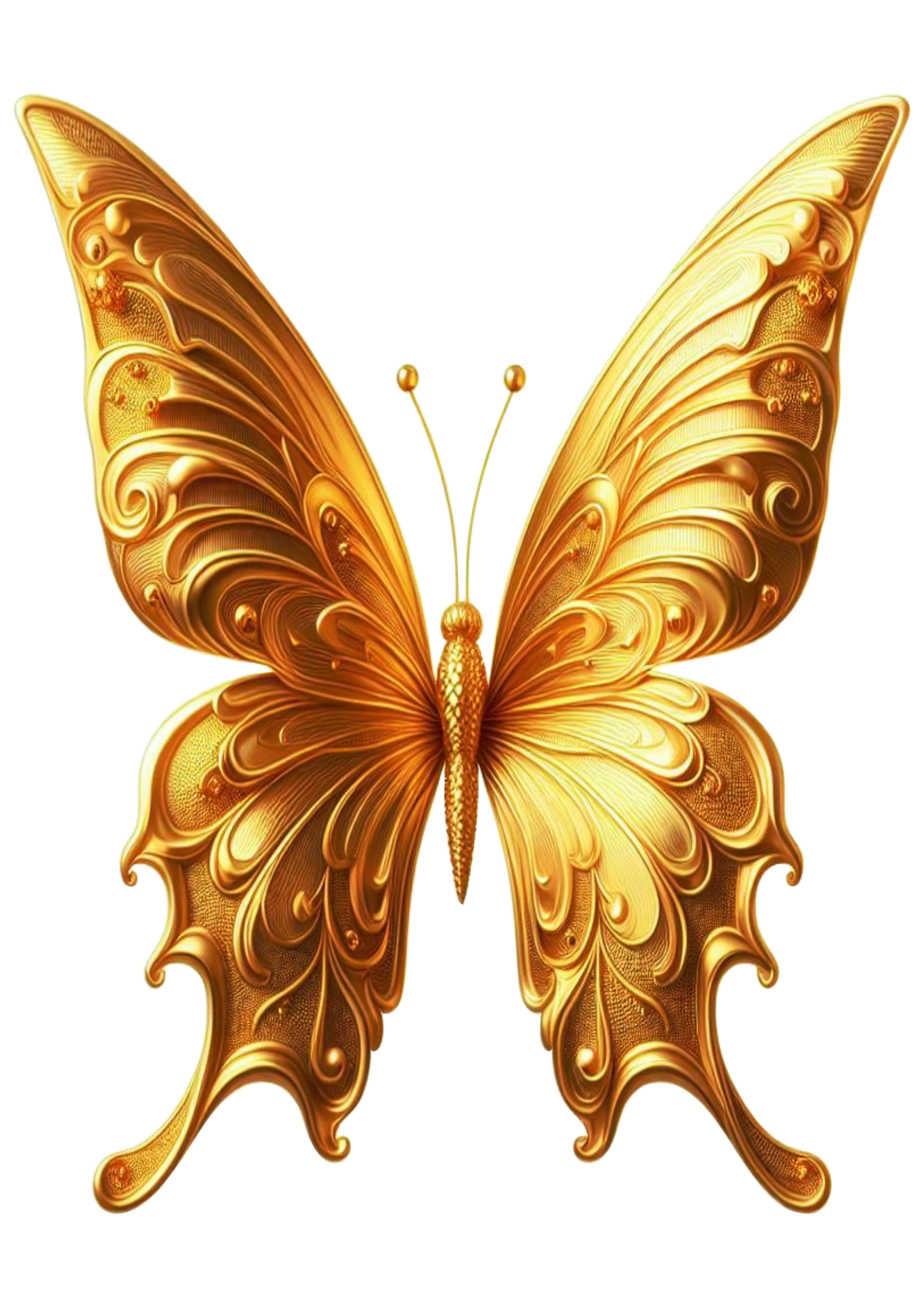 Golden Butterfly Design: High-Quality PNG with Transparent Background